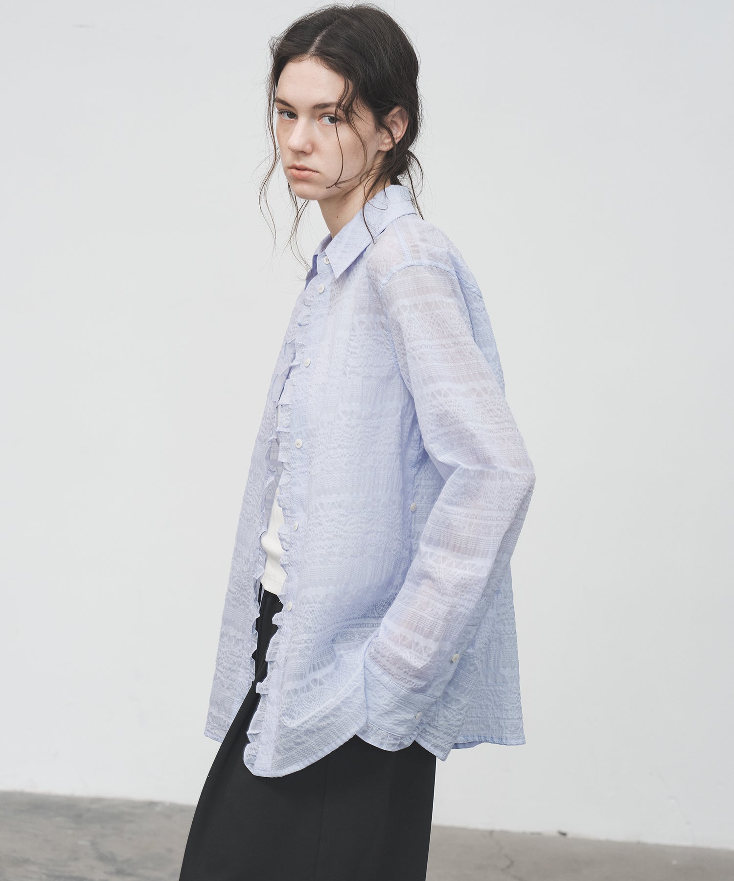 Airy Lace Jacquard Frill Shirt