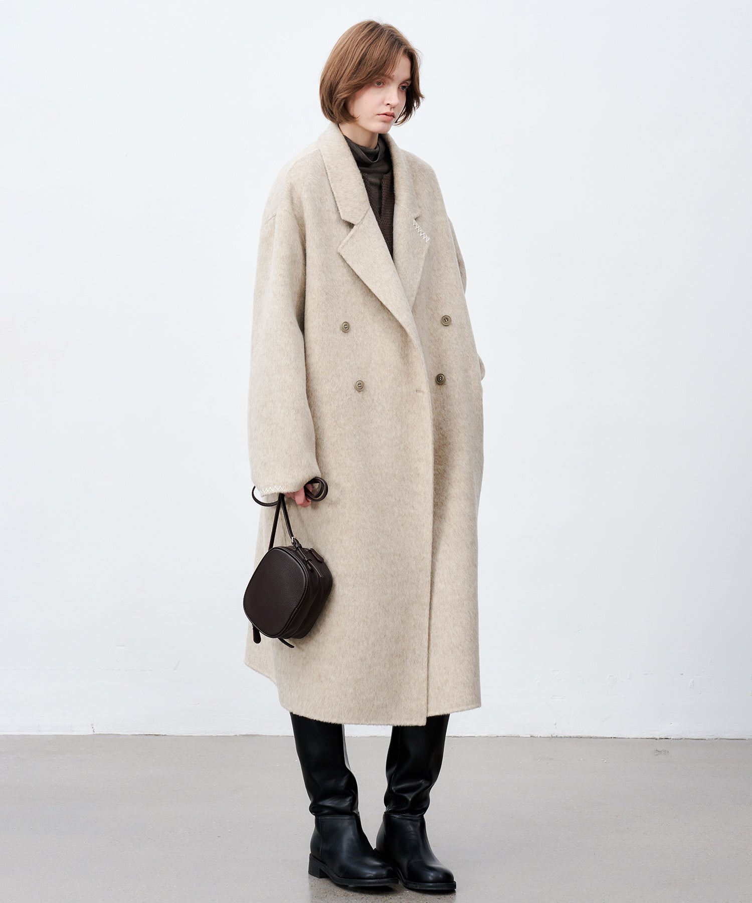 100% Wool Double-Face Long Lapel Oversized Overcoat(ウール100