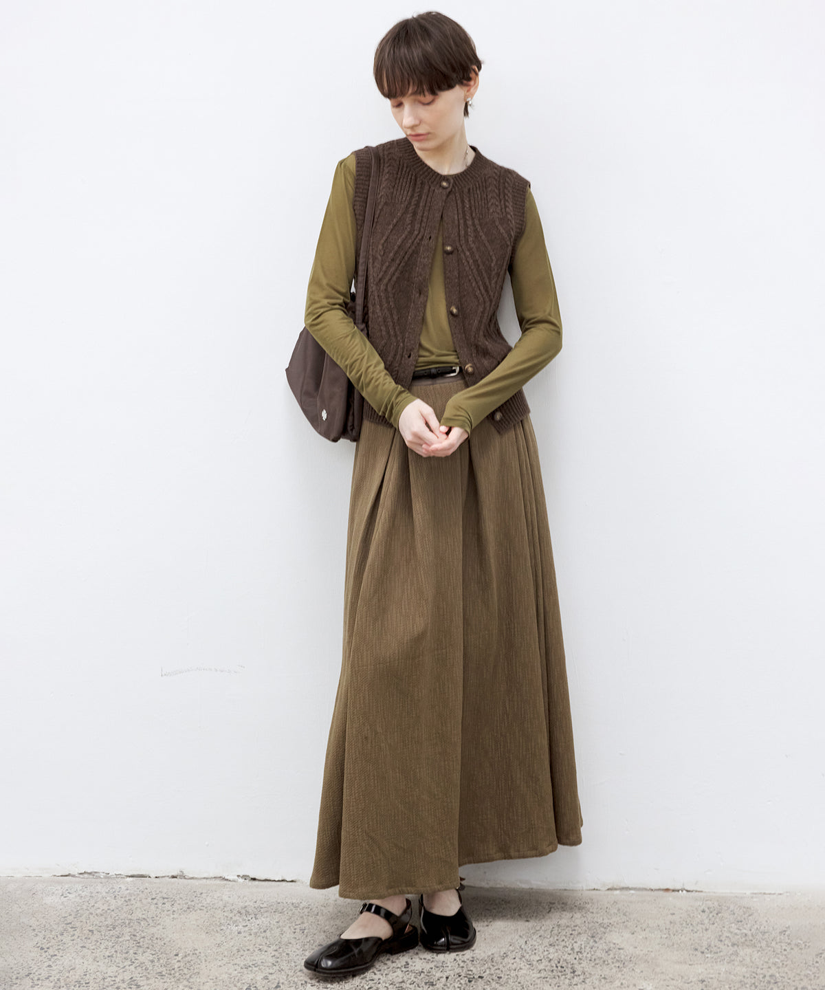 Cotton Tuck Pleated Flare Maxi Skirt