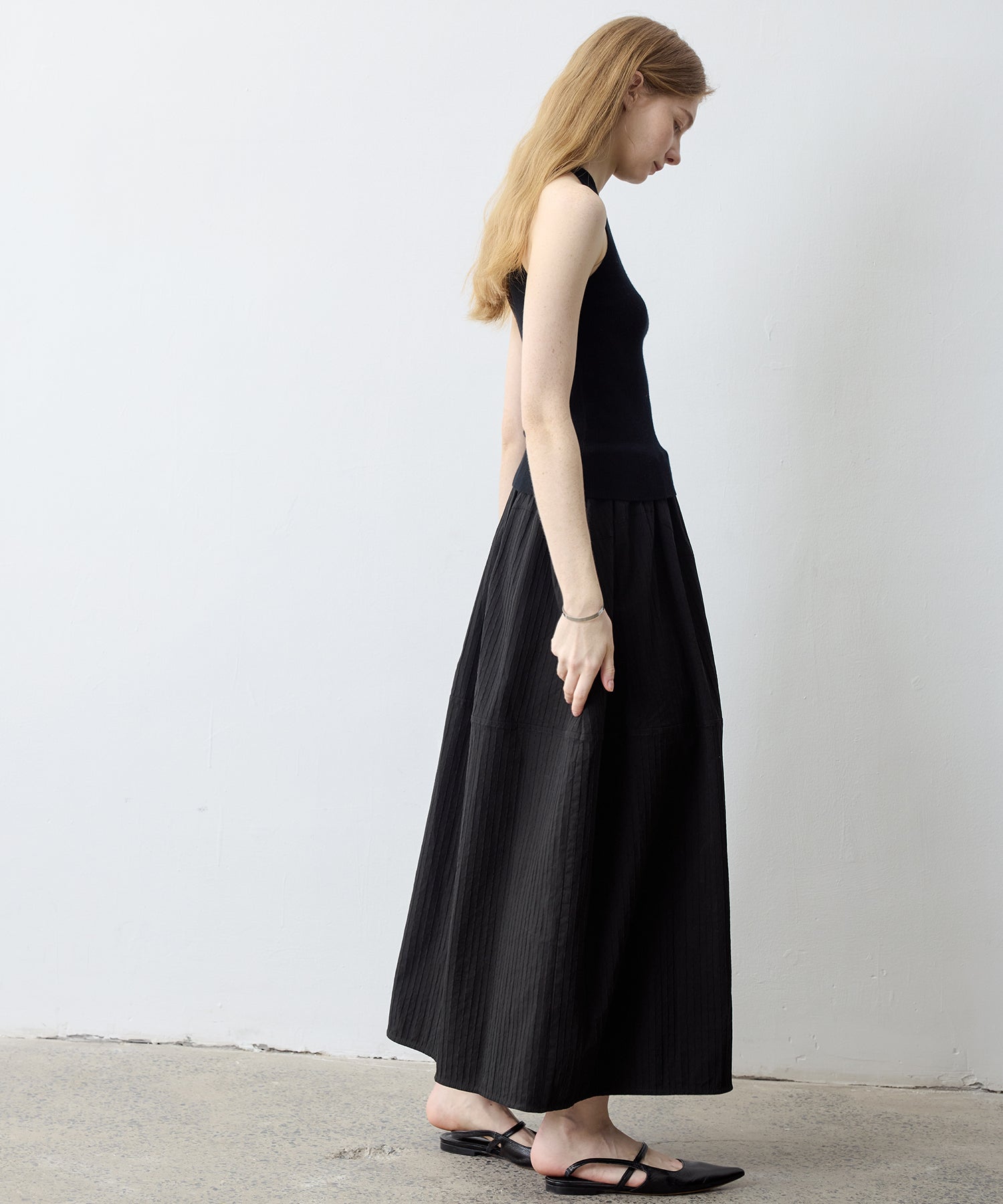 Textured Stripe Semi-Balloon Long Skirt