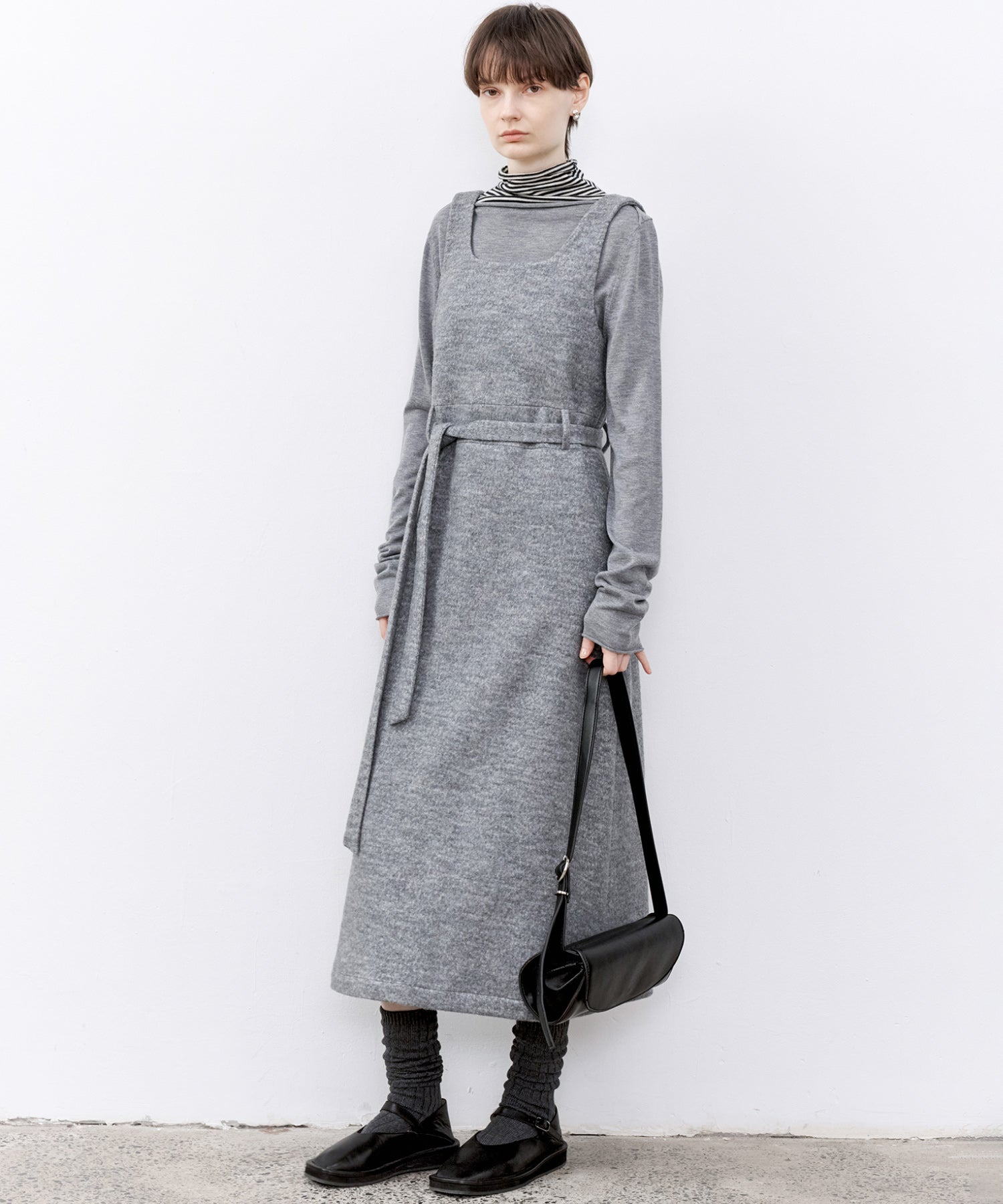 Wool-Blend Belted Jumper Dress