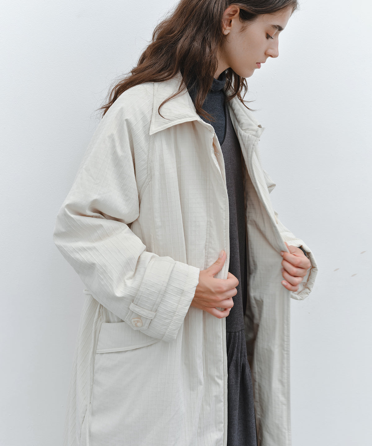 「10月下旬出荷予定」Striped Quilted Belted Long Coat