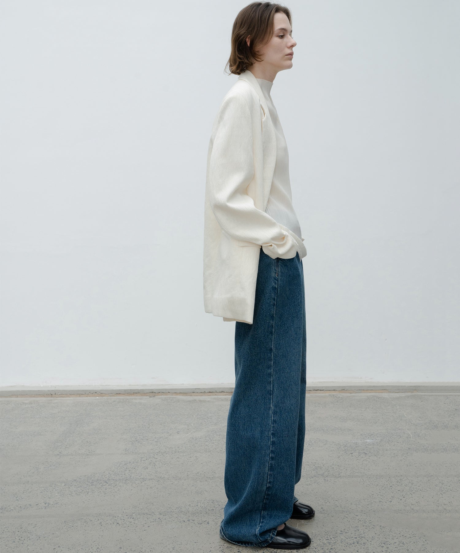 Crinkled-Texture Single-Breasted Jacket