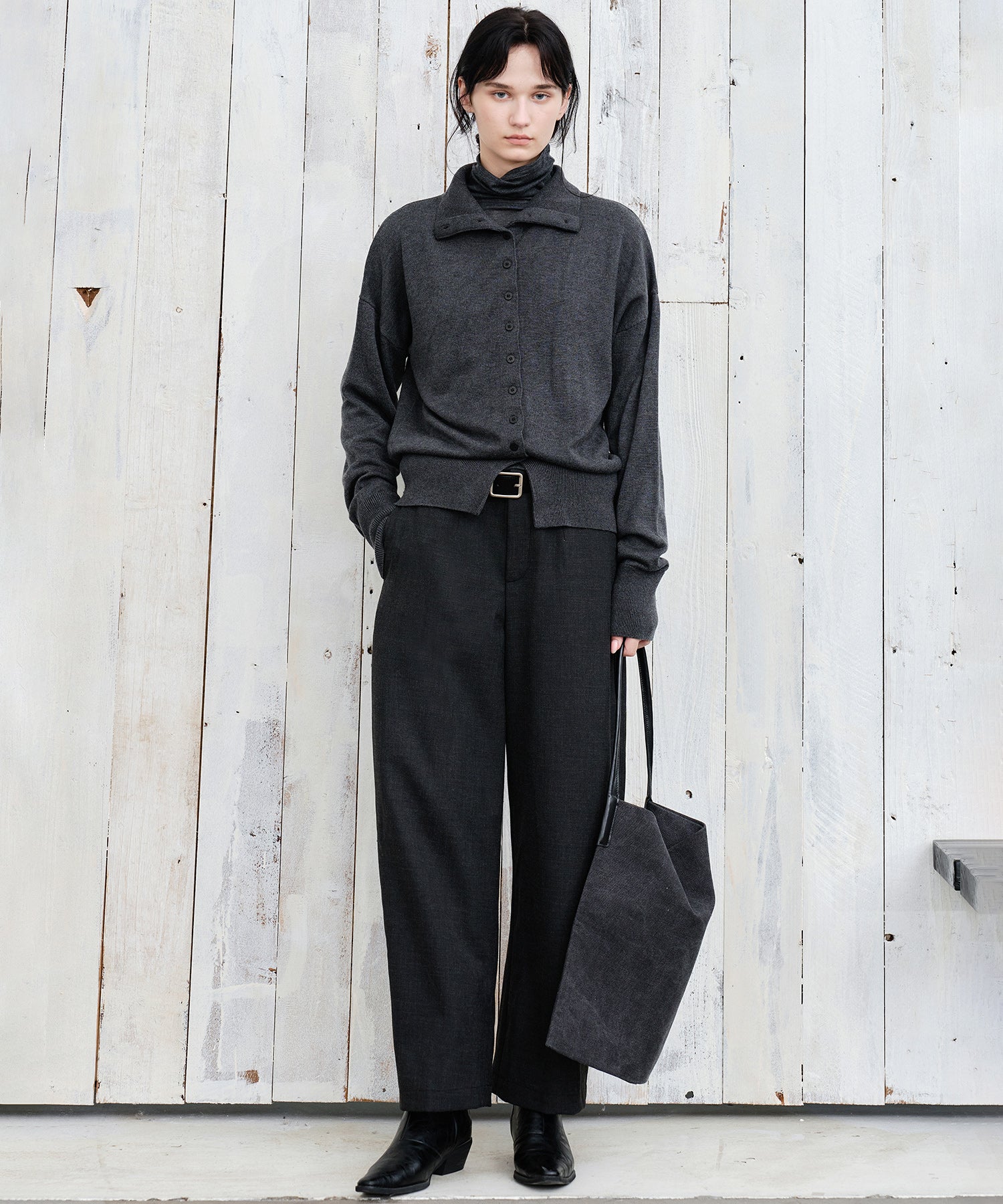 Thick Fabric Cropped Wide-Leg Pants