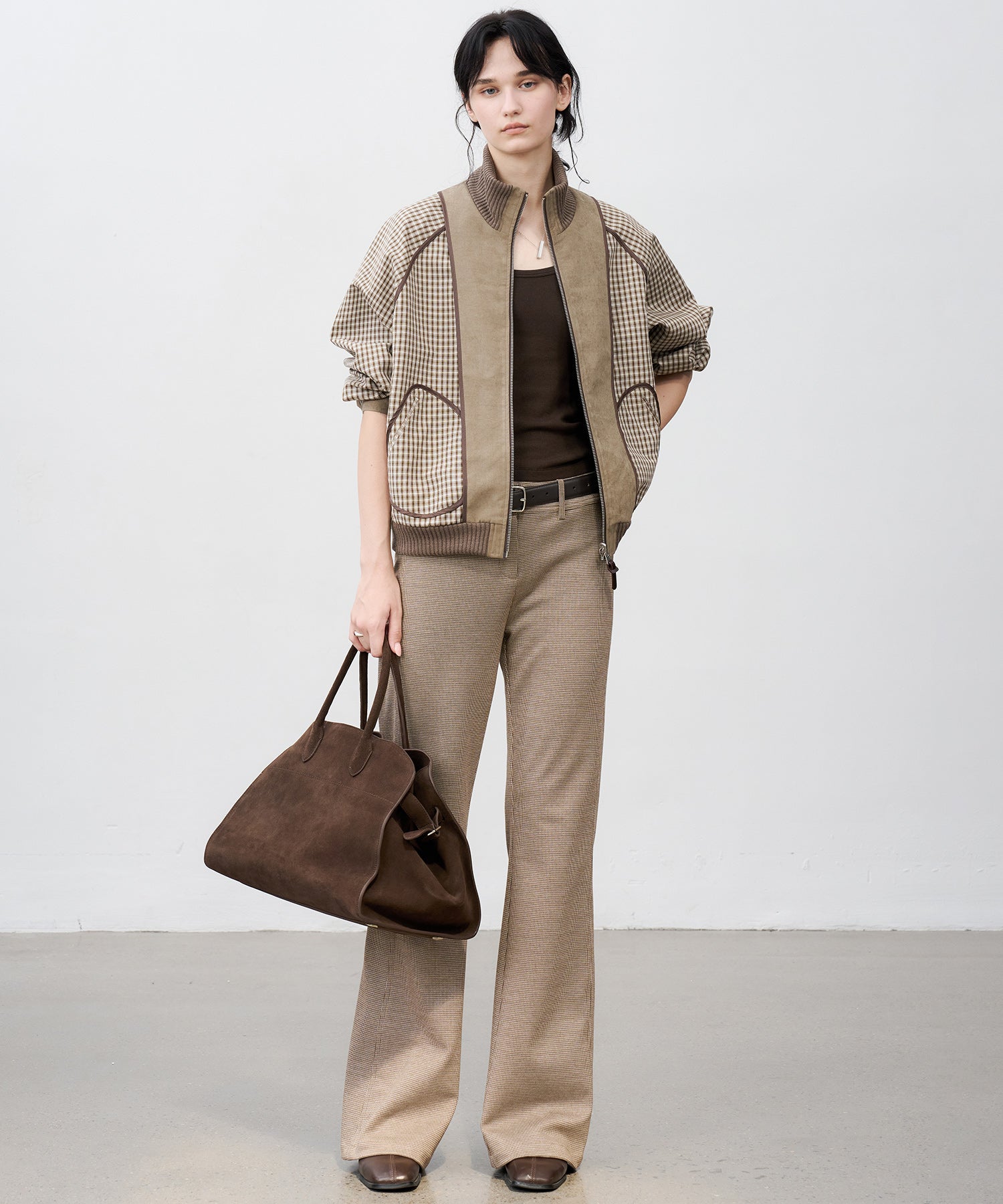 Reverse-Look Oversized Cropped Check Short Jacket