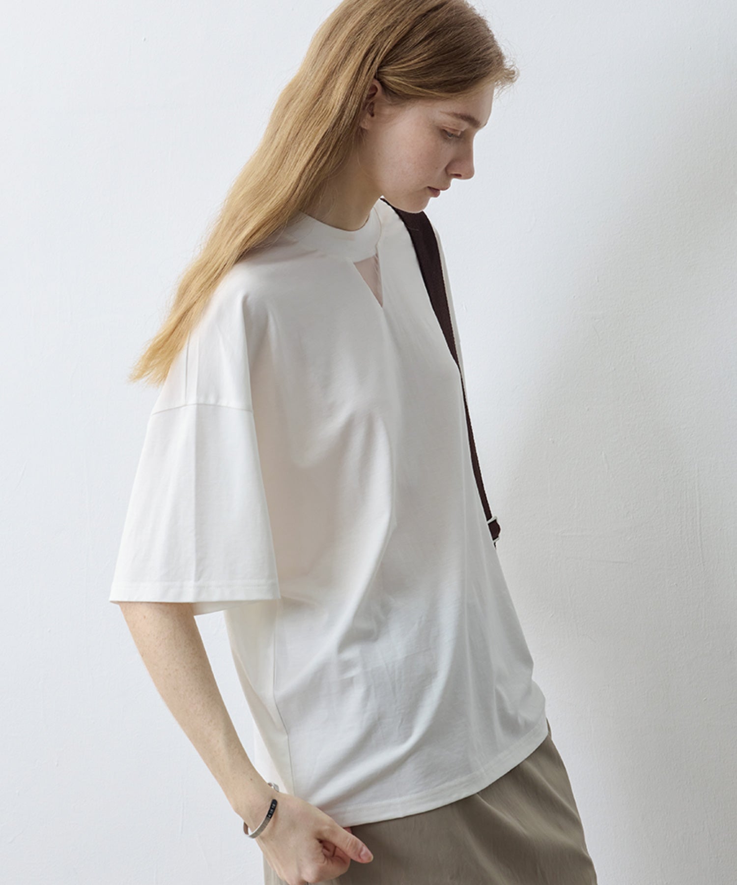 Oversize Contrast Sheer Docking T-Shirt/Tops