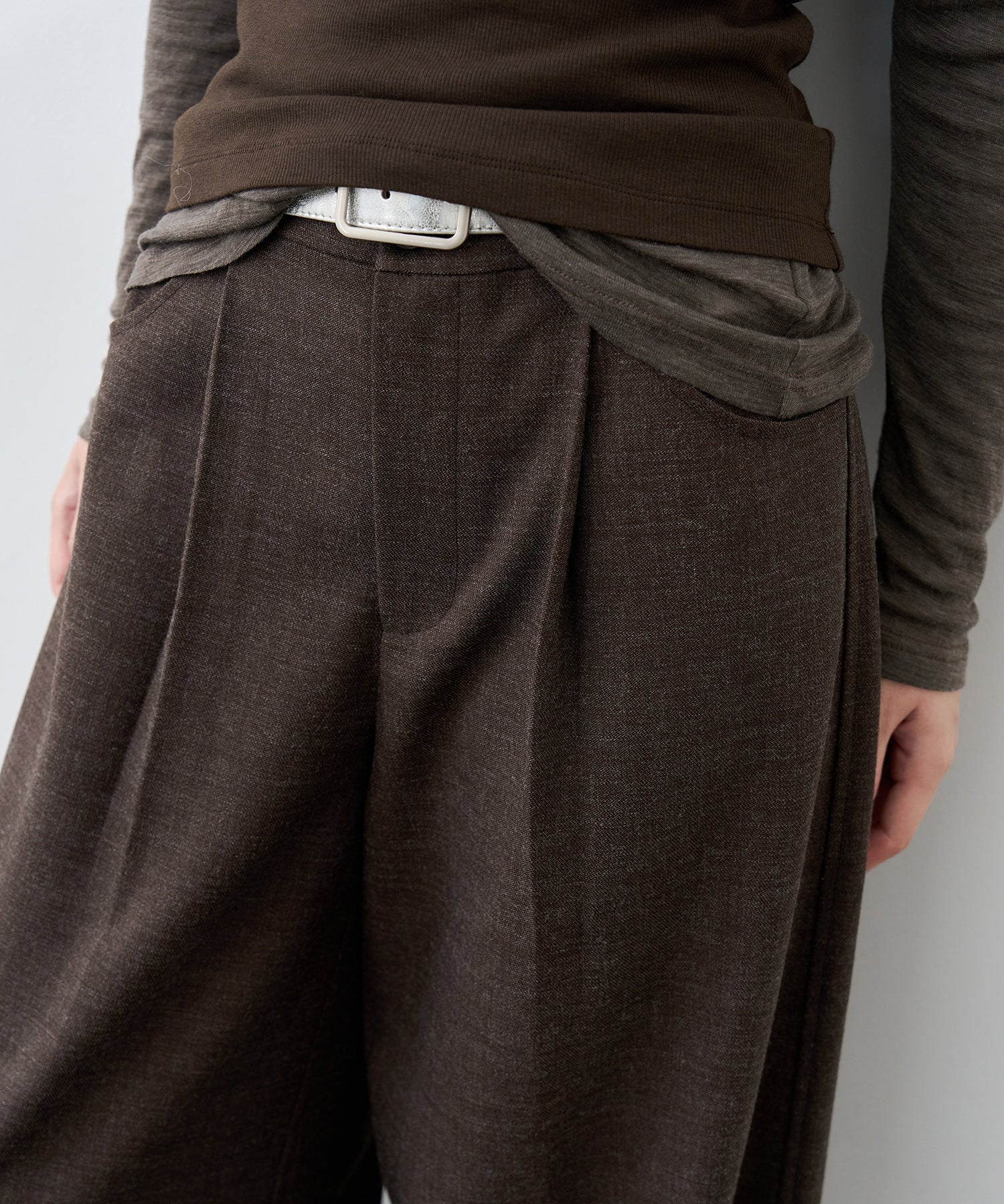 Textured Low-Rise Wide Straight Curved Pants