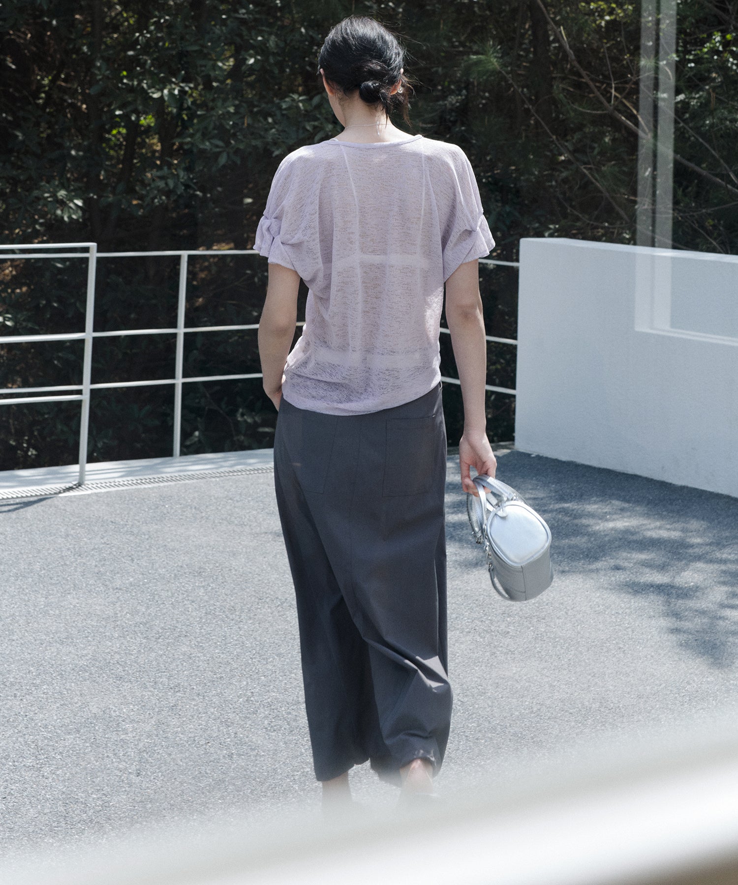 U-Neck Sheer T-Shirt with Design Cuff Detail