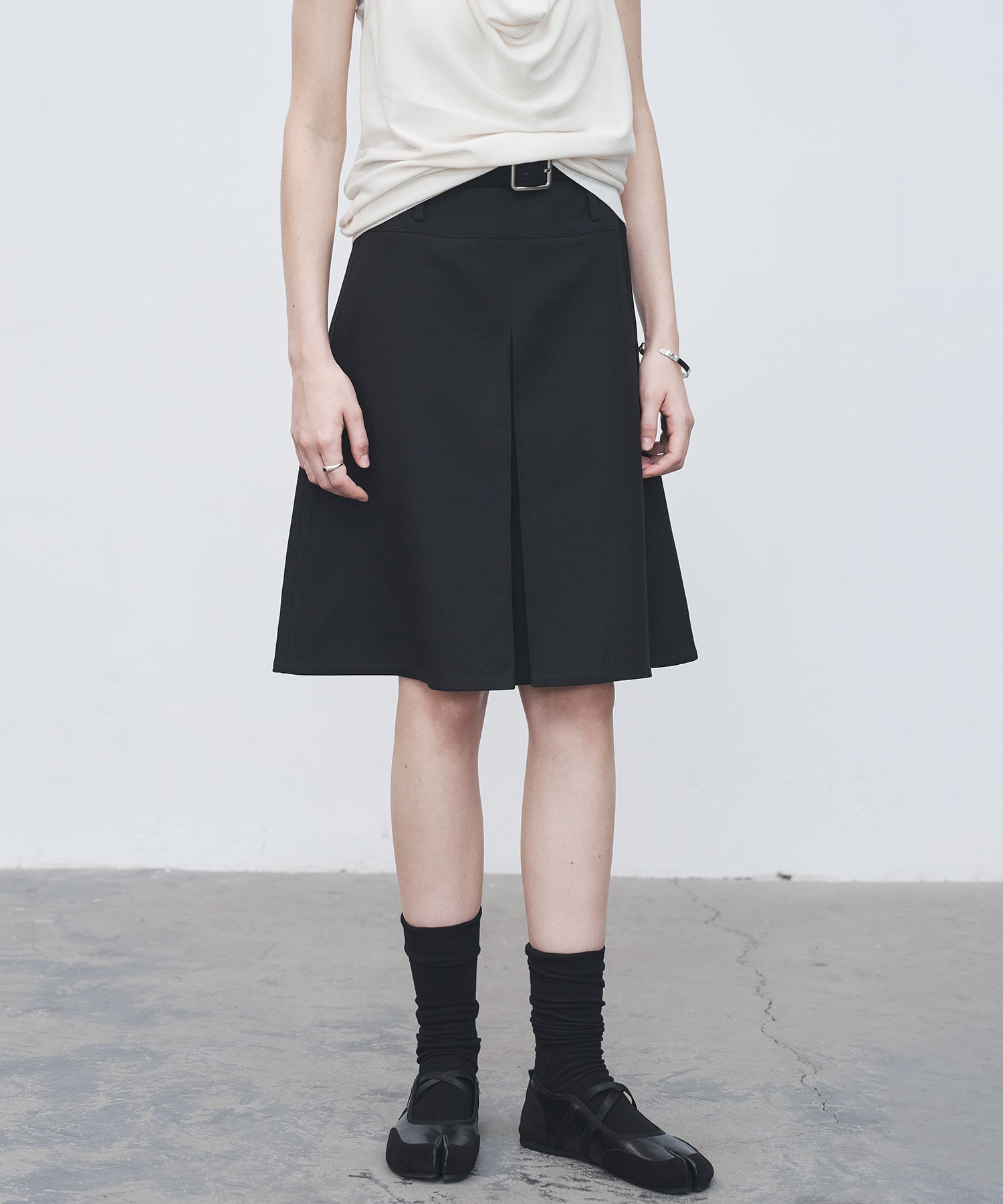 2-Way Pleated Suit Midi Skirt – High Waist A-Line Fit