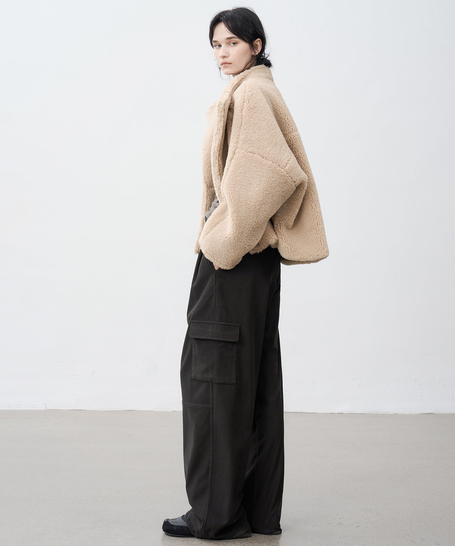 Asymmetric Collar Faux Shearling Short Jacket