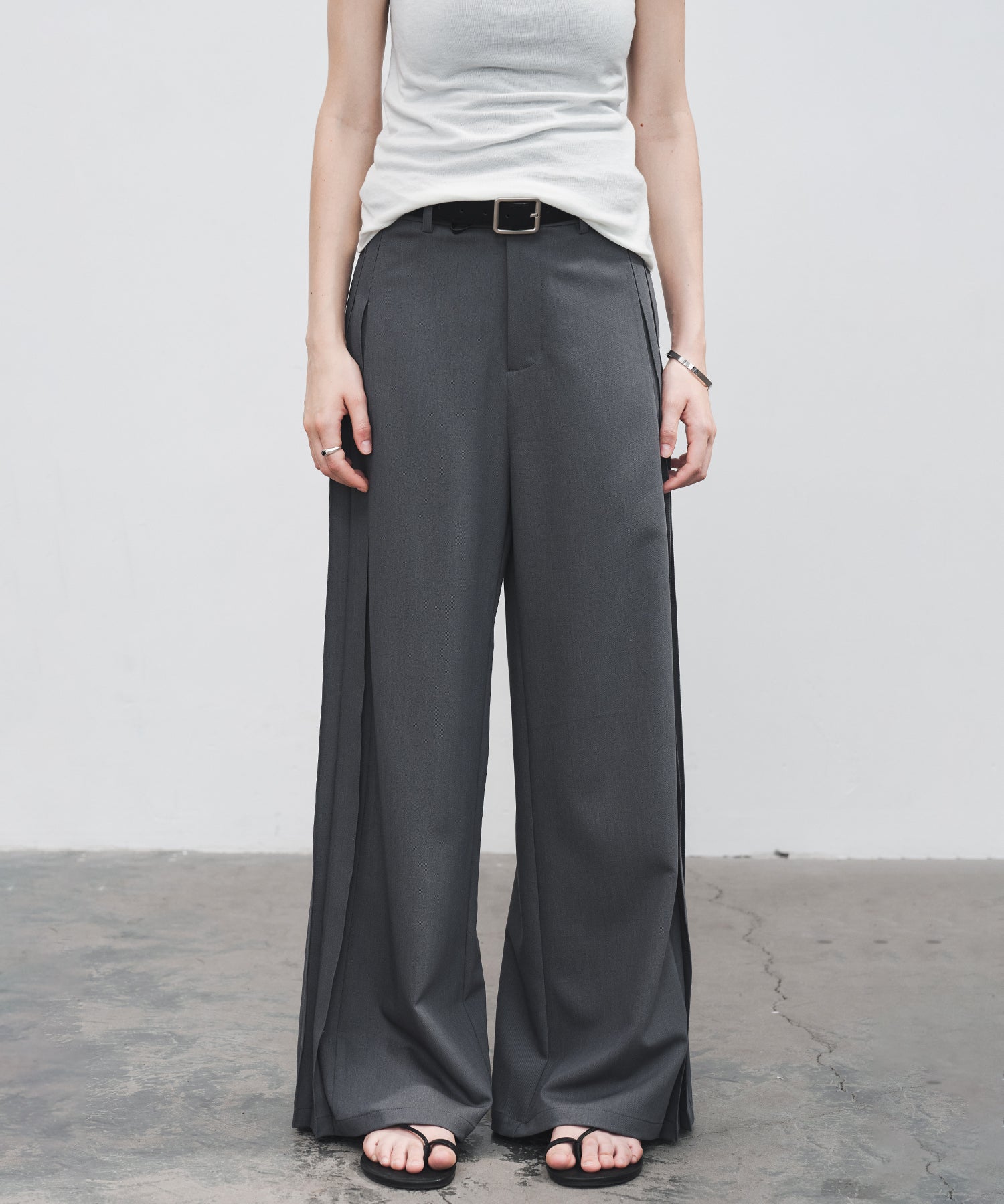 Side Pleat Wide Slacks