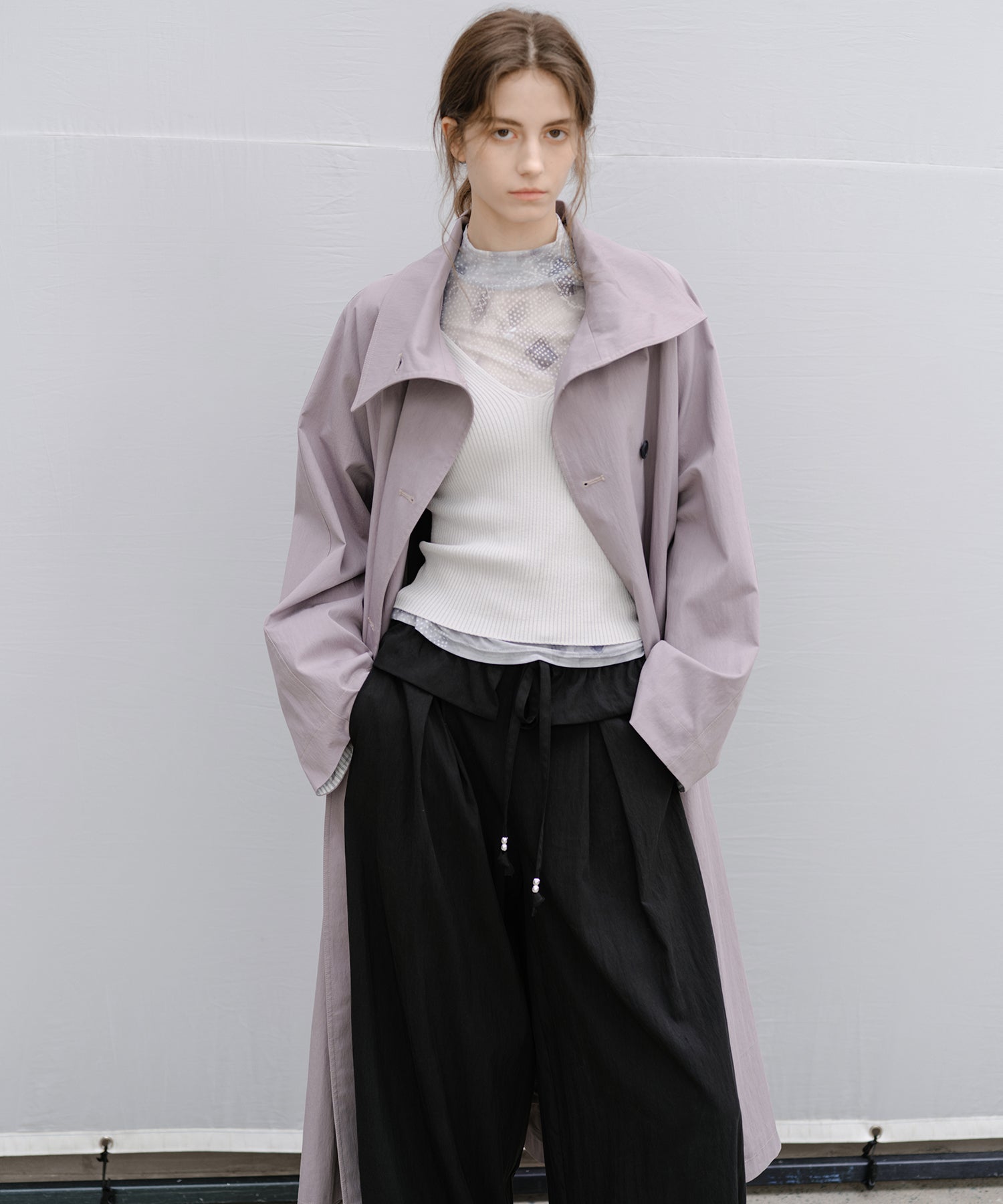 Wrap Collar Belted Long Trench Coat