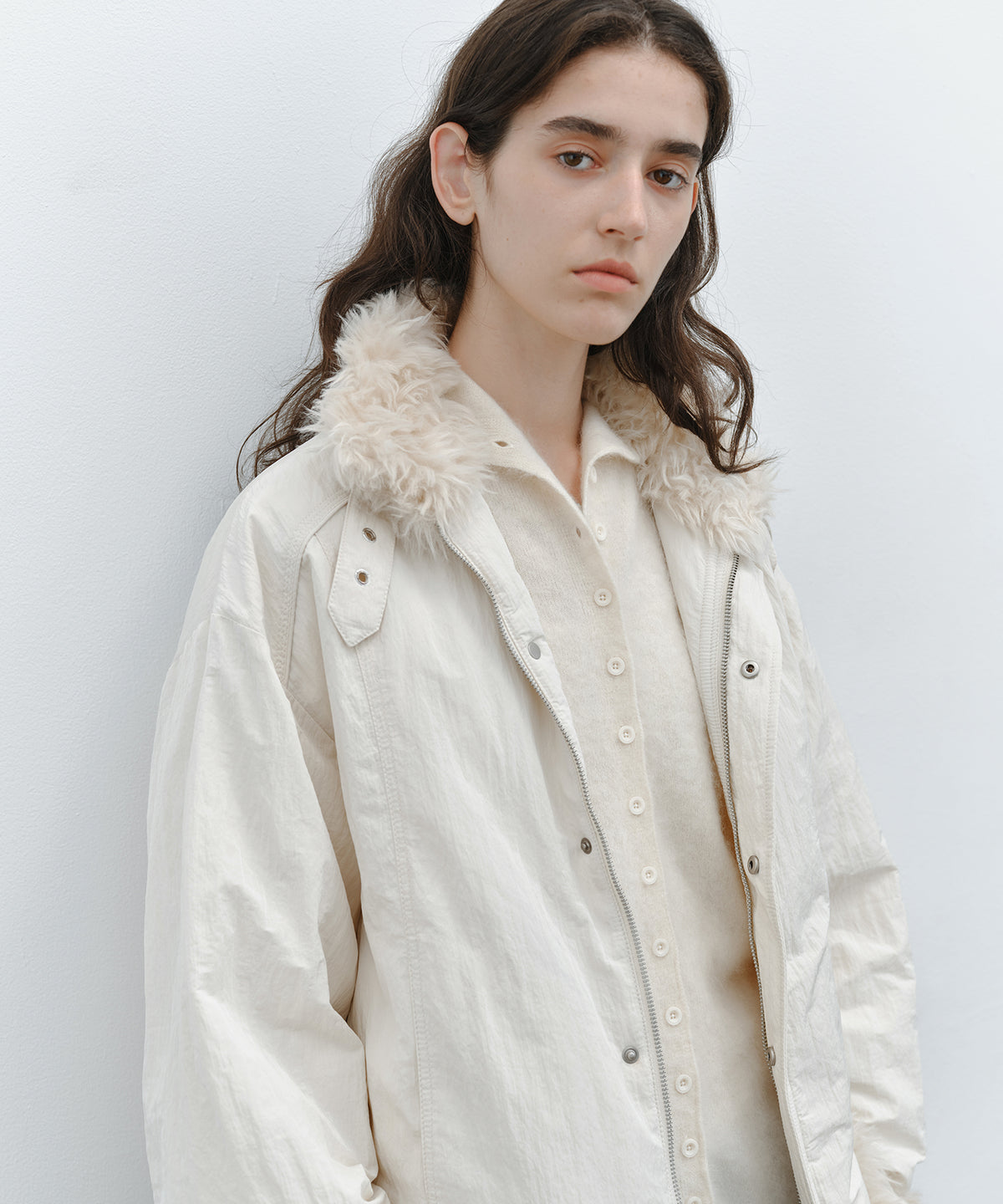 「10月下旬出荷予定」Faux Fur Trim Stand Collar Short Down Jacket
