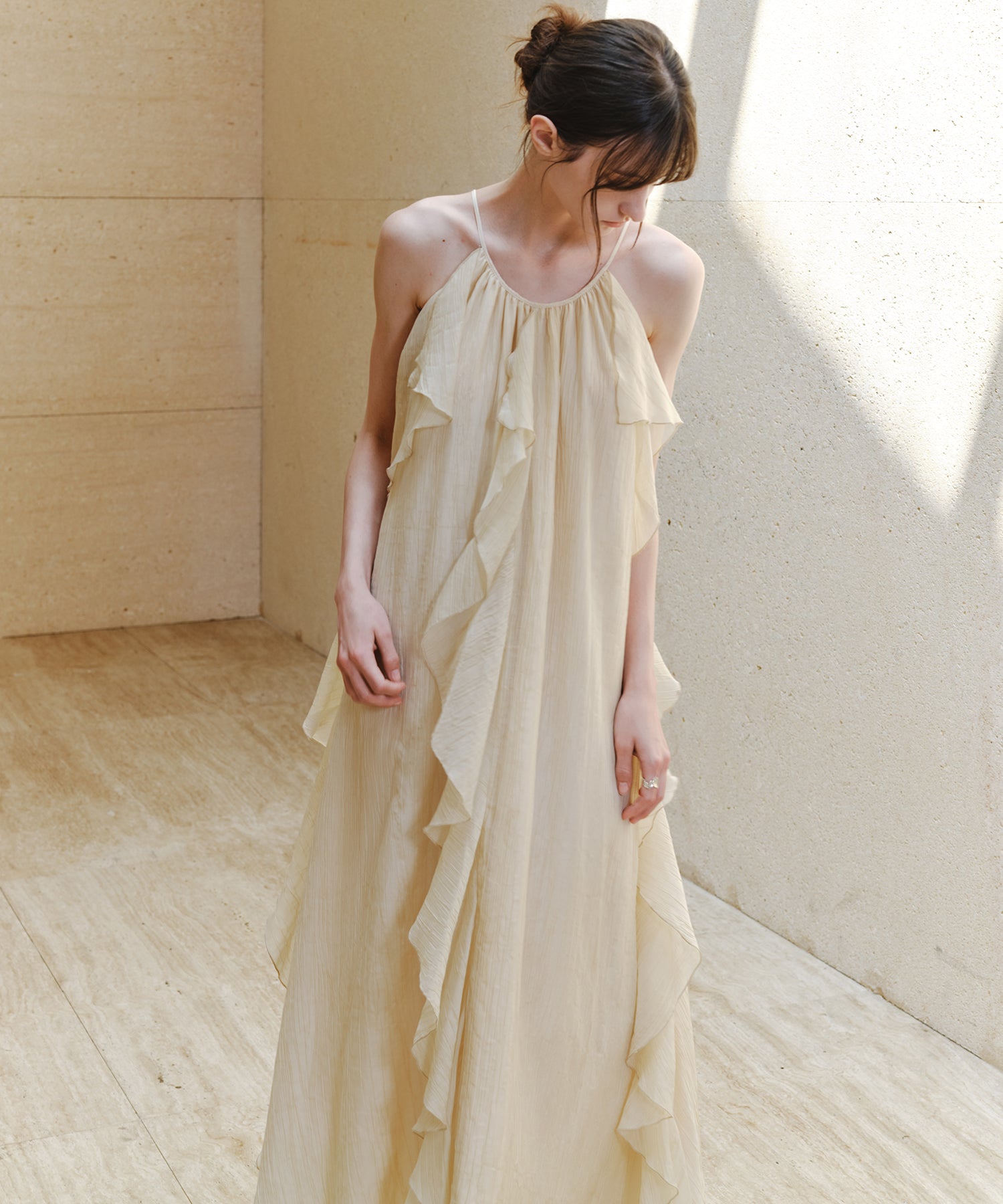 「7月中旬～下旬出荷」Sheer Ruffle Asymmetric Cami Dress