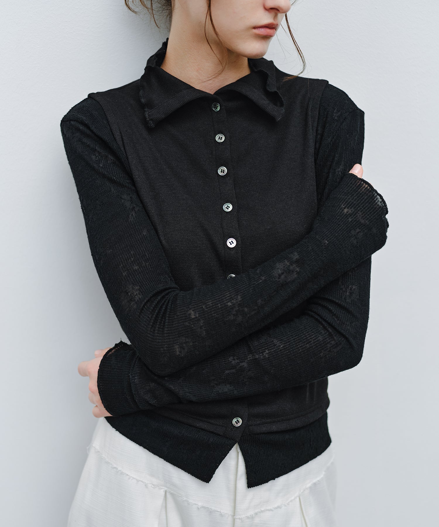 「9月下旬出荷予定」Lace Sleeve Layered Collar Top