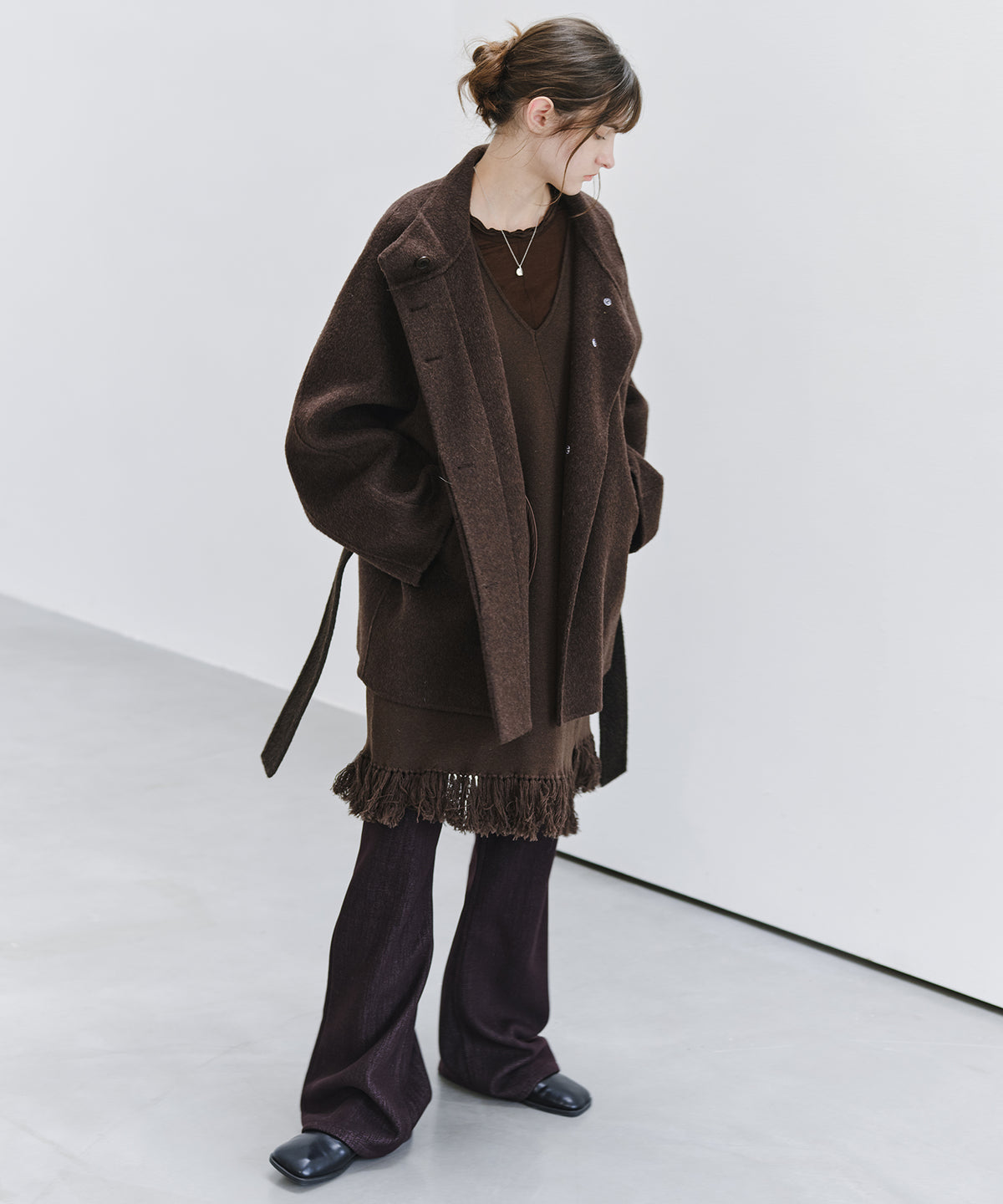 「10月下旬出荷予定」Cashmere-Blend Sheer Mellow Neck Long Sleeve Top