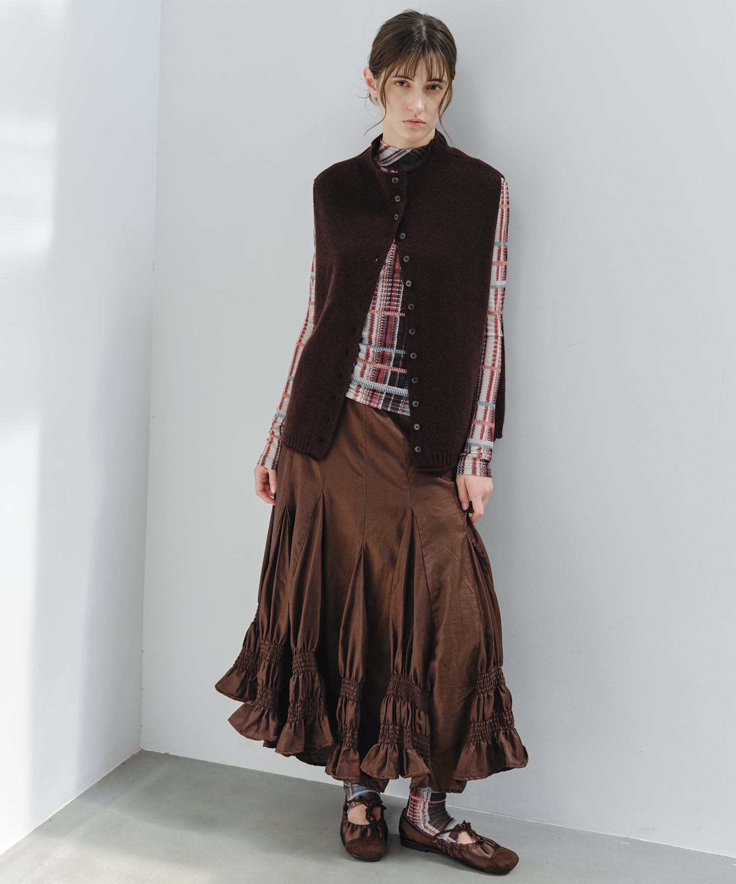 「9月下旬出荷予定」Paneled Shirred Hem A-Line Skirt