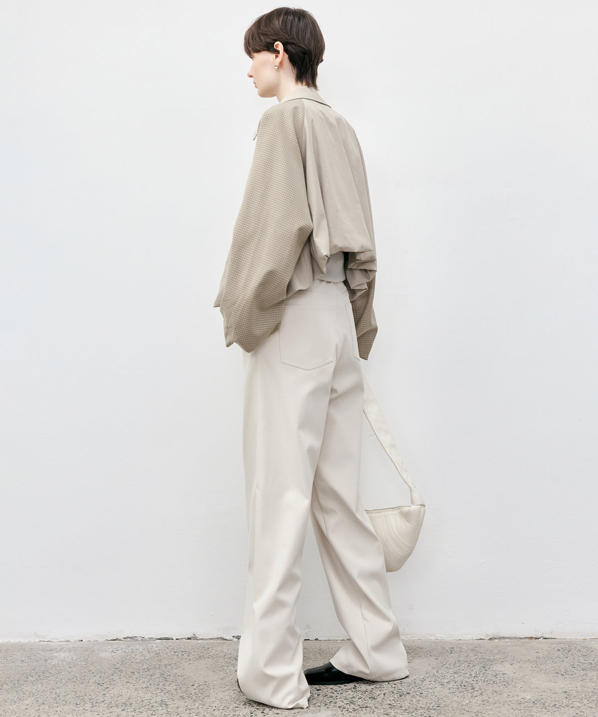 Check Panel Balloon Sleeve Short Blouson
