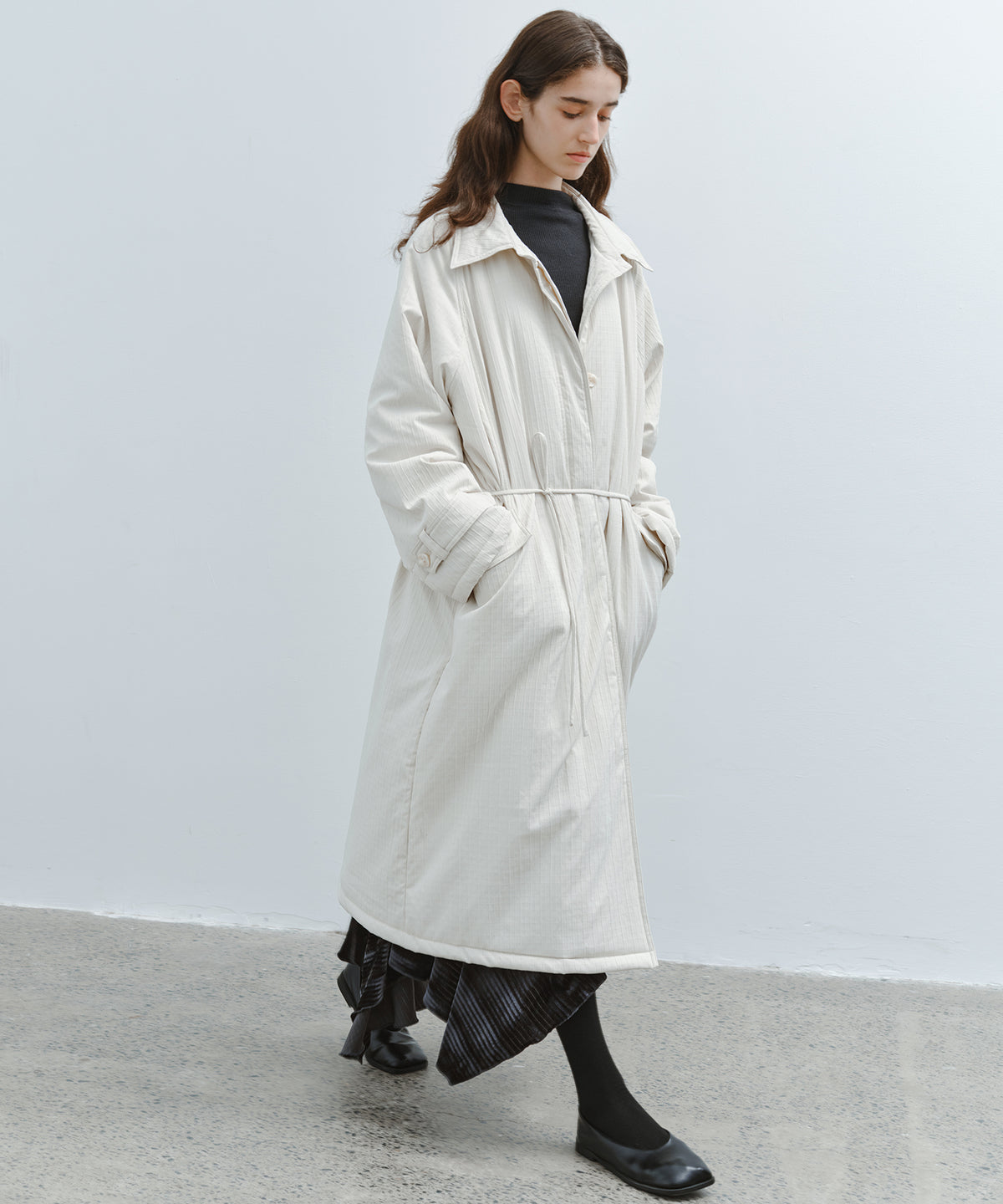 「10月下旬出荷予定」Striped Quilted Belted Long Coat