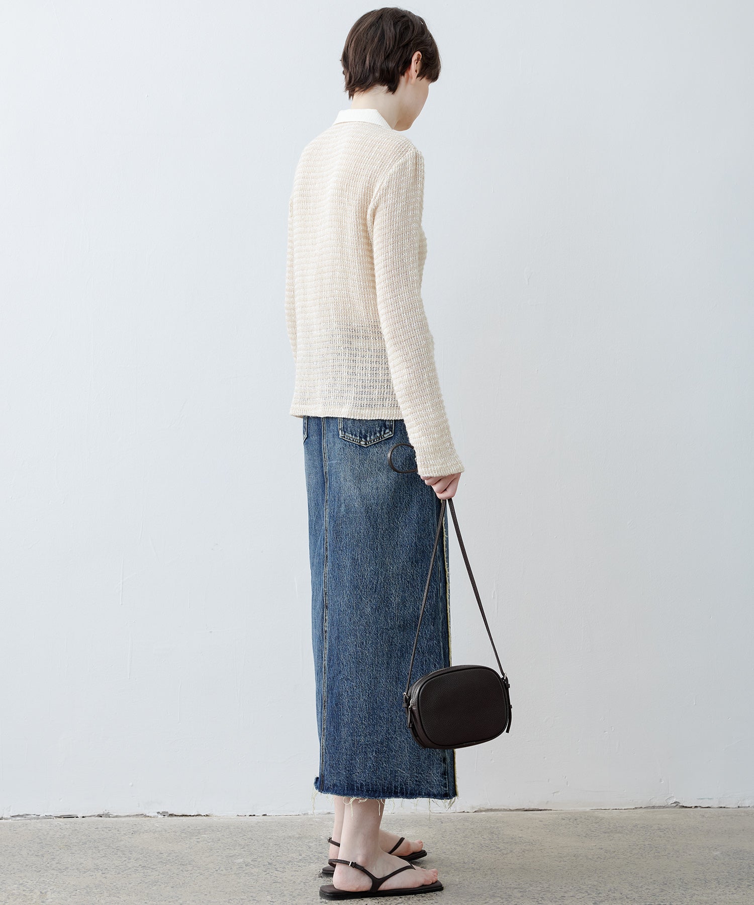 Two-Tone Openwork Knit Shirt Blouse