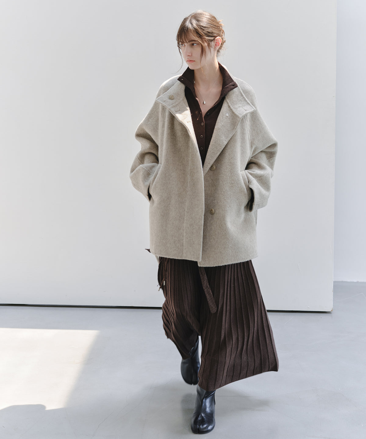 「10月下旬出荷予定」Wool Silk High Neck Button Knit Cardigan