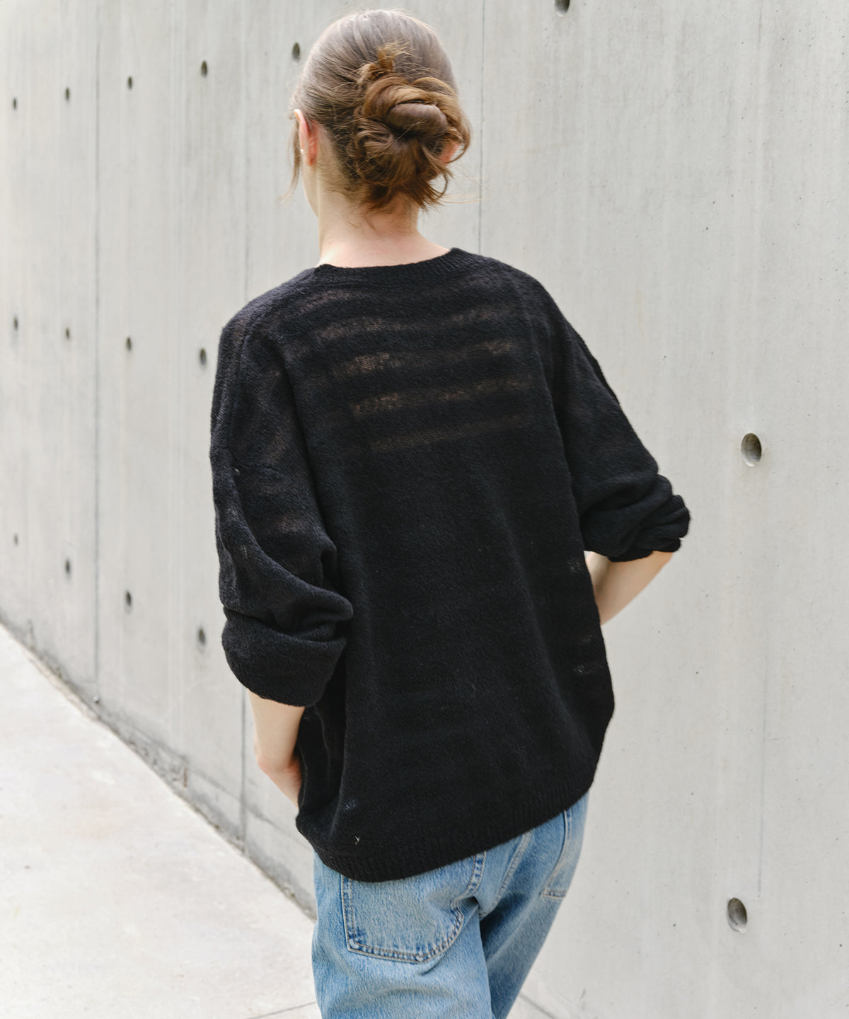 「10月下旬出荷予定」Sheer Wool-Blend Border Knit Pullover