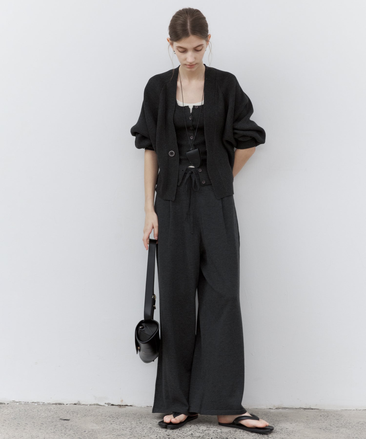 Drawstring Knit Wide Pants