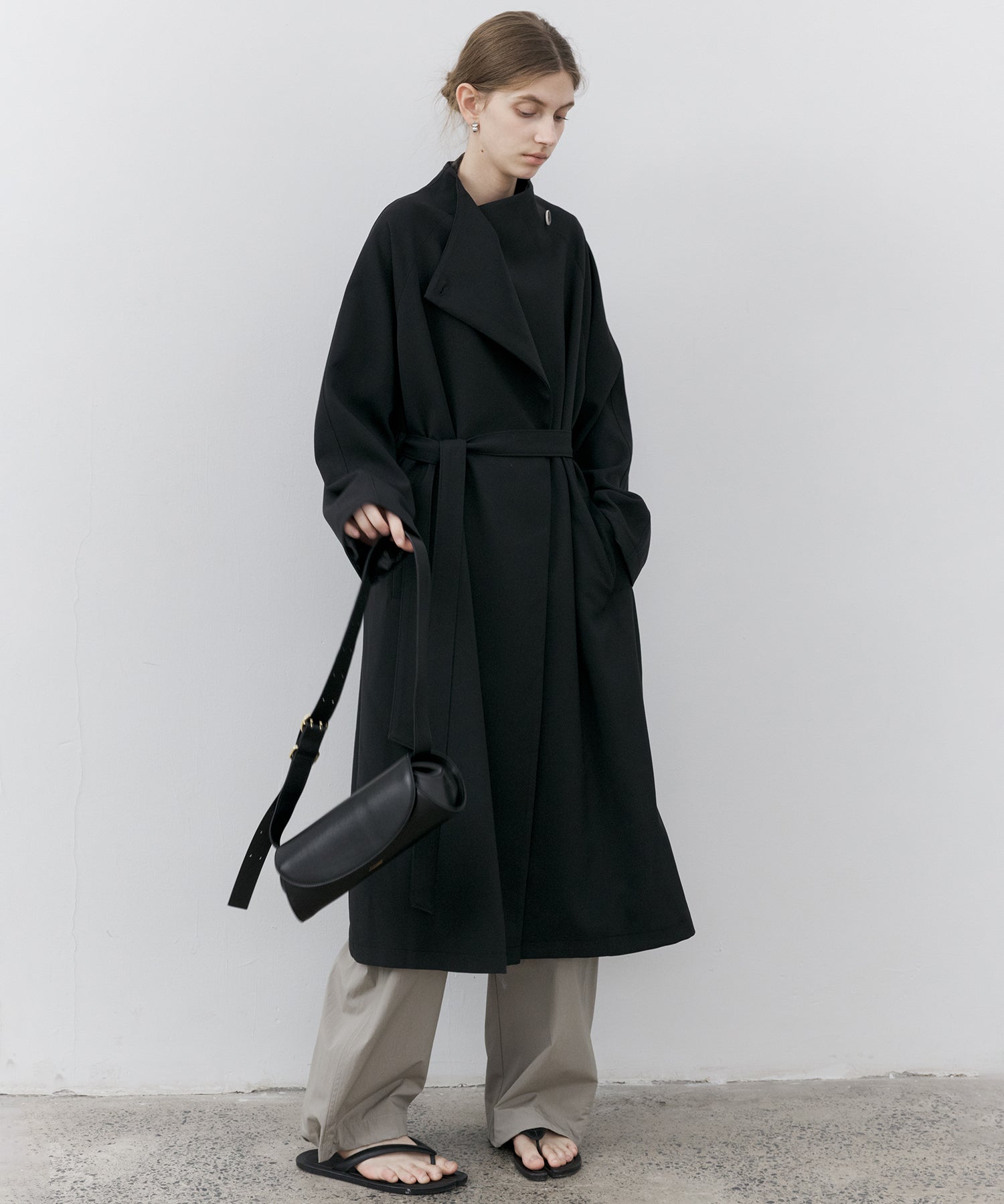 Asymmetric Collar Raglan Sleeve Long Coat