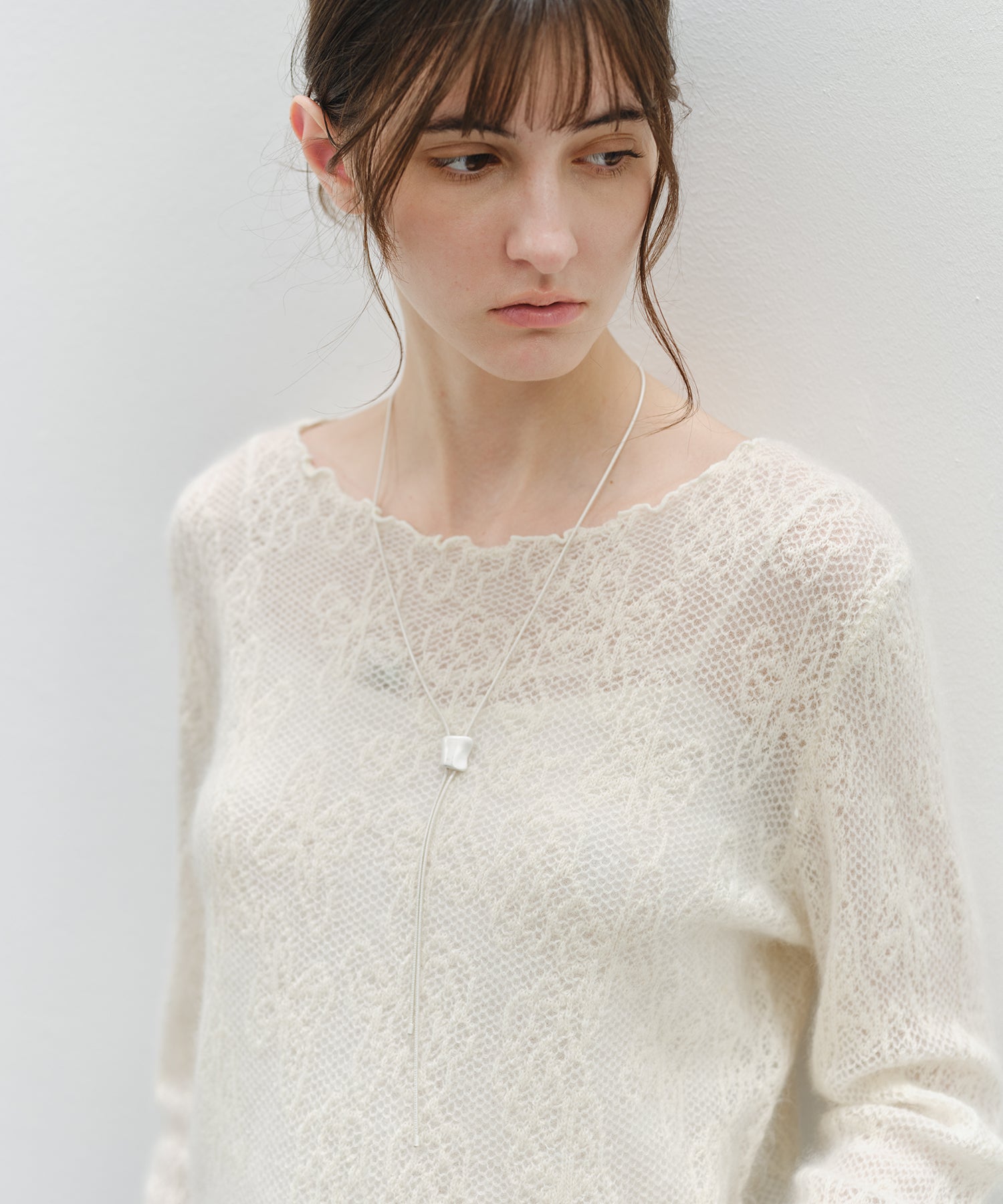 「9月下旬出荷予定」Sheer Jacquard Wool Silk Knit Top