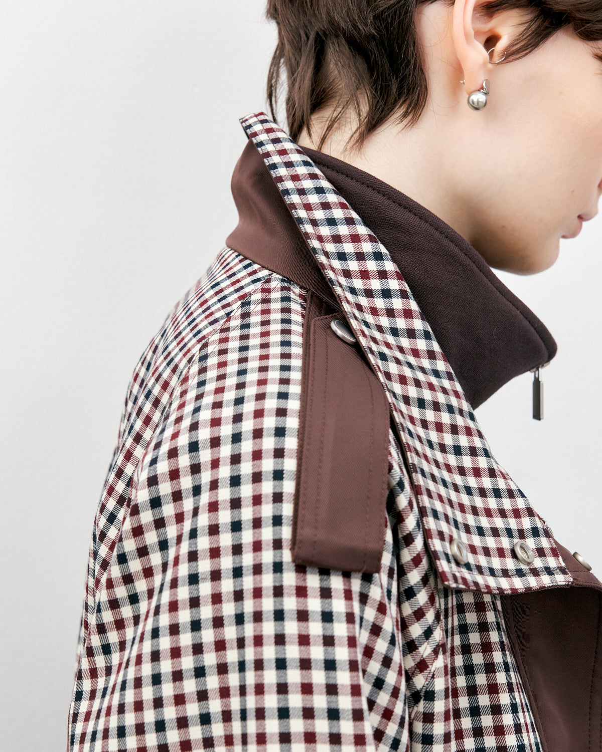 Contrast Panel Checkered Mid-Length Jacket