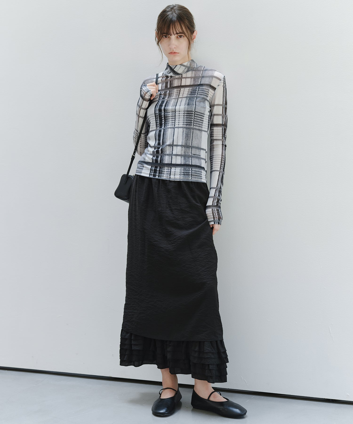 「9月下旬出荷予定」Vintage Check Sheer High Neck Top