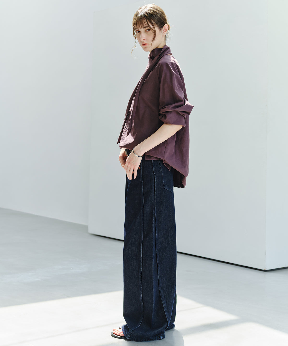 「10月下旬出荷予定」Side-Seam Detail Wide Denim Pants