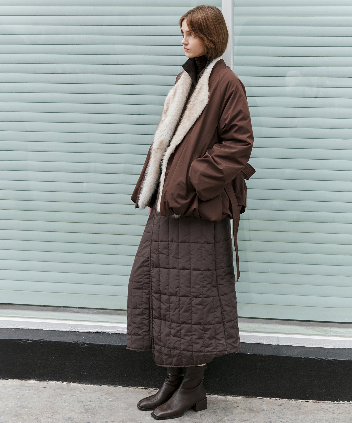 Quilted Overlap Long Skirt Straight Silhouette Padded Warm Winter Skirt