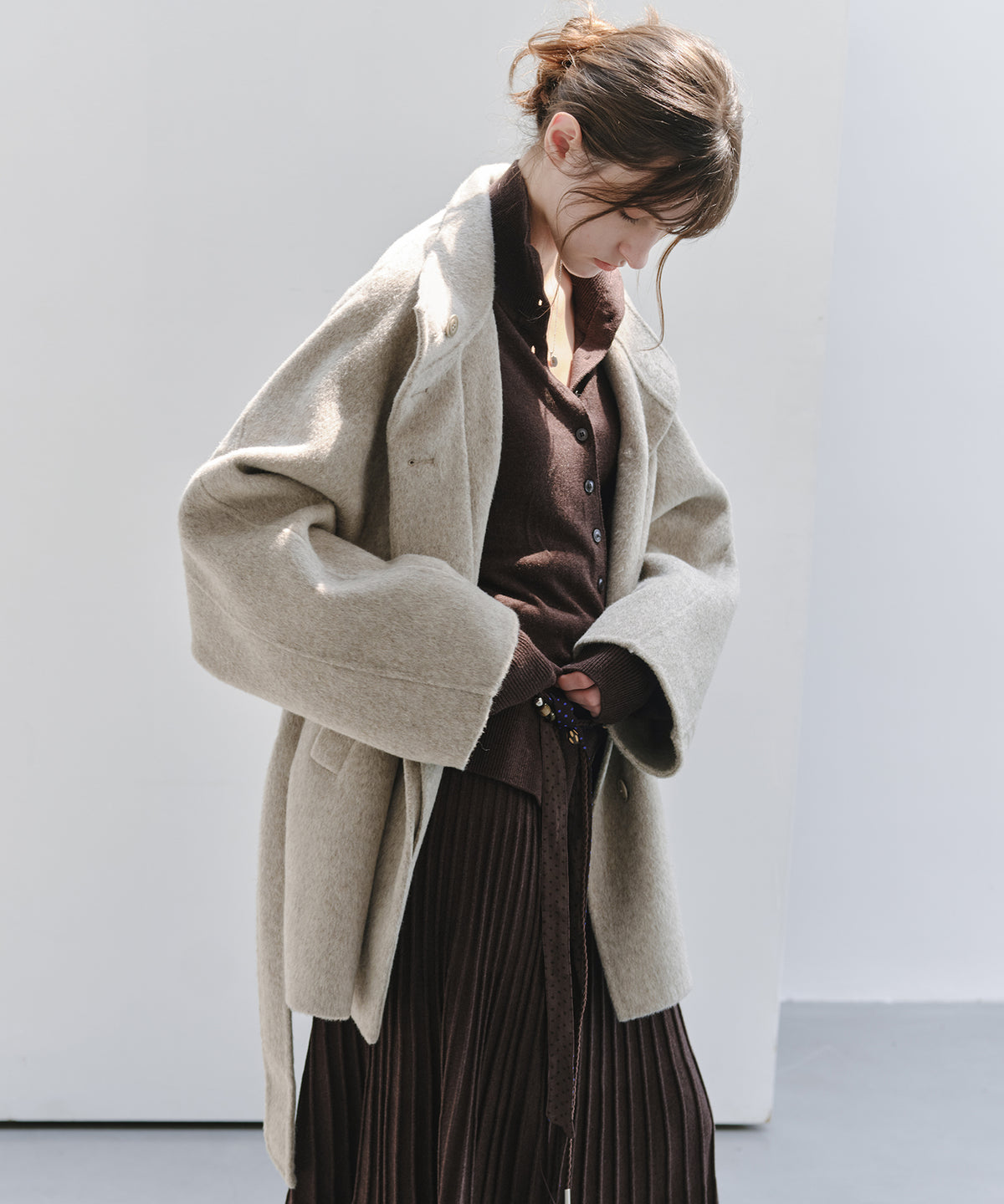 「10月下旬出荷予定」Wool Silk High Neck Button Knit Cardigan