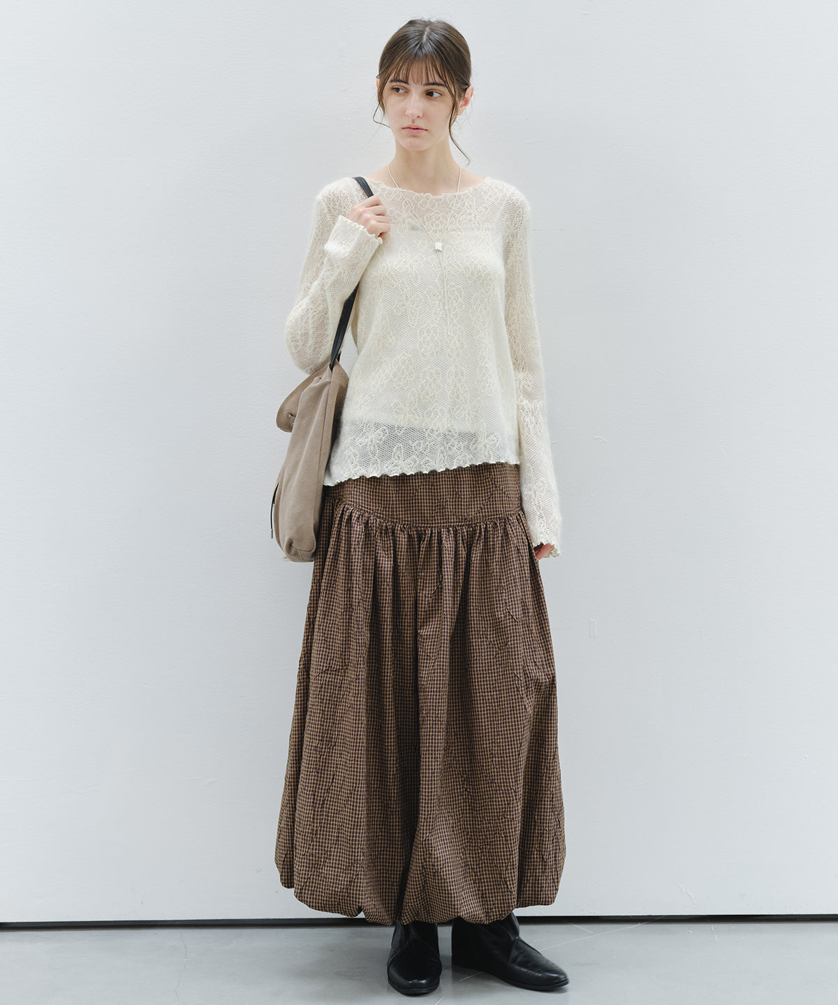 「9月下旬出荷予定」Sheer Jacquard Wool Silk Knit Top