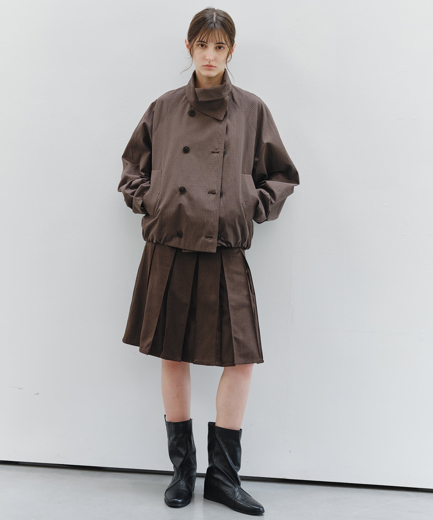 「9月下旬出荷予定」2WAY Faux Leather Pleated Midi Skirt