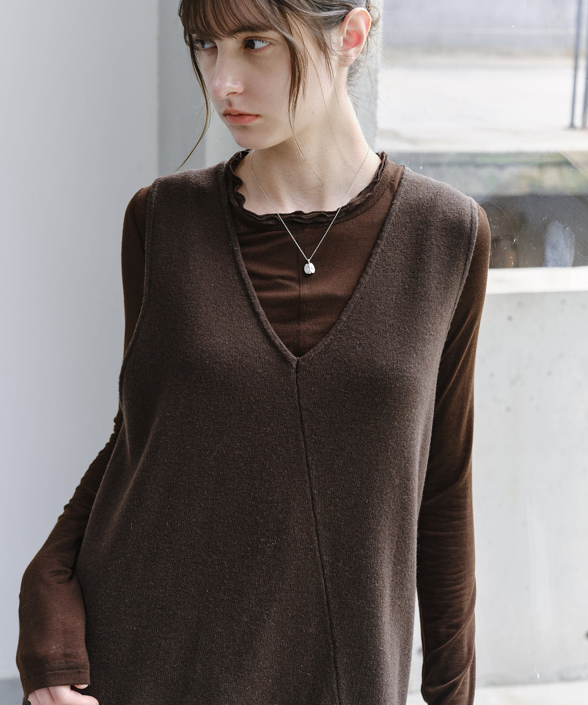 「10月下旬出荷予定」Cashmere-Blend Sheer Mellow Neck Long Sleeve Top