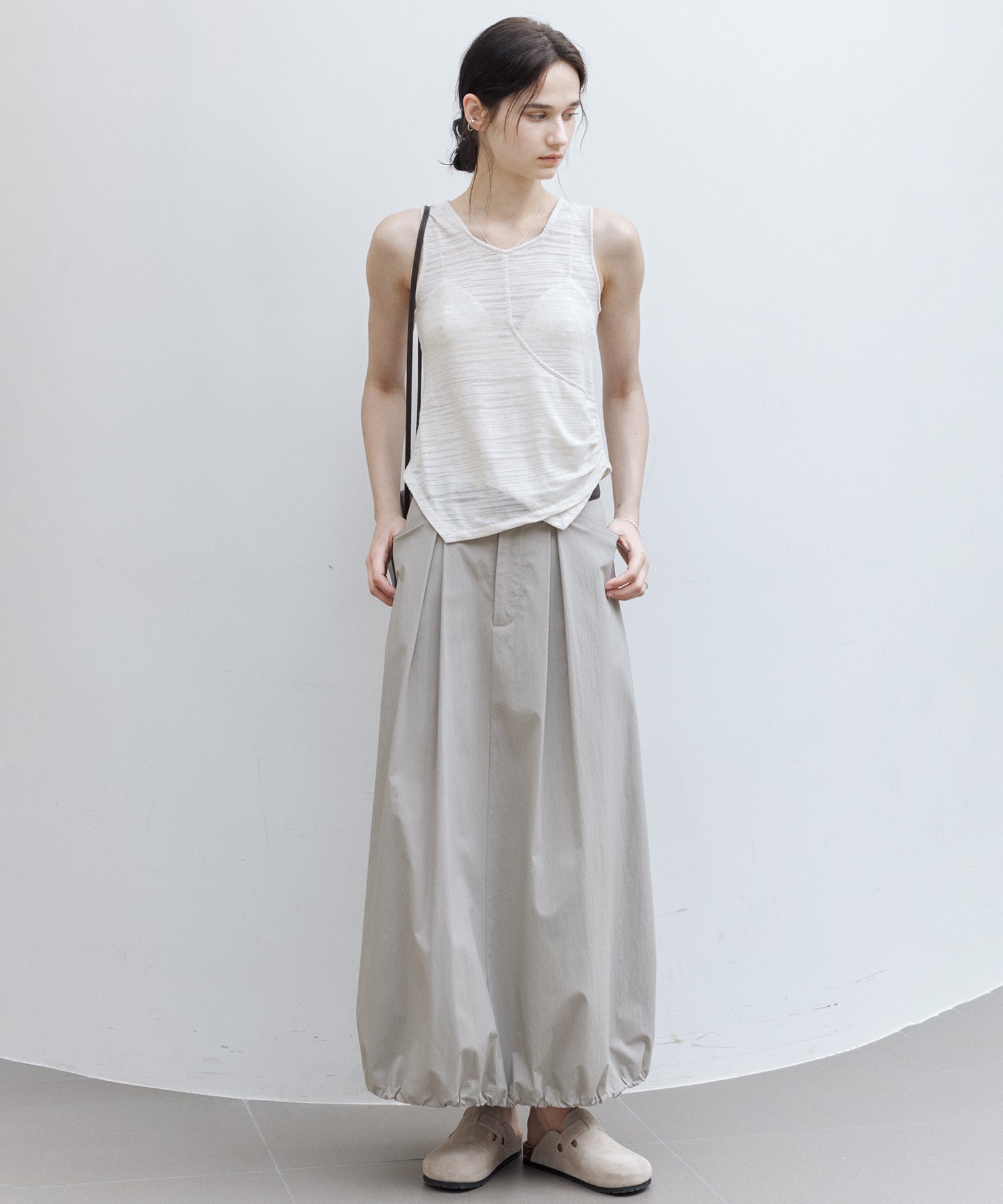 Asymmetric Gather Linen Blend Tank Top