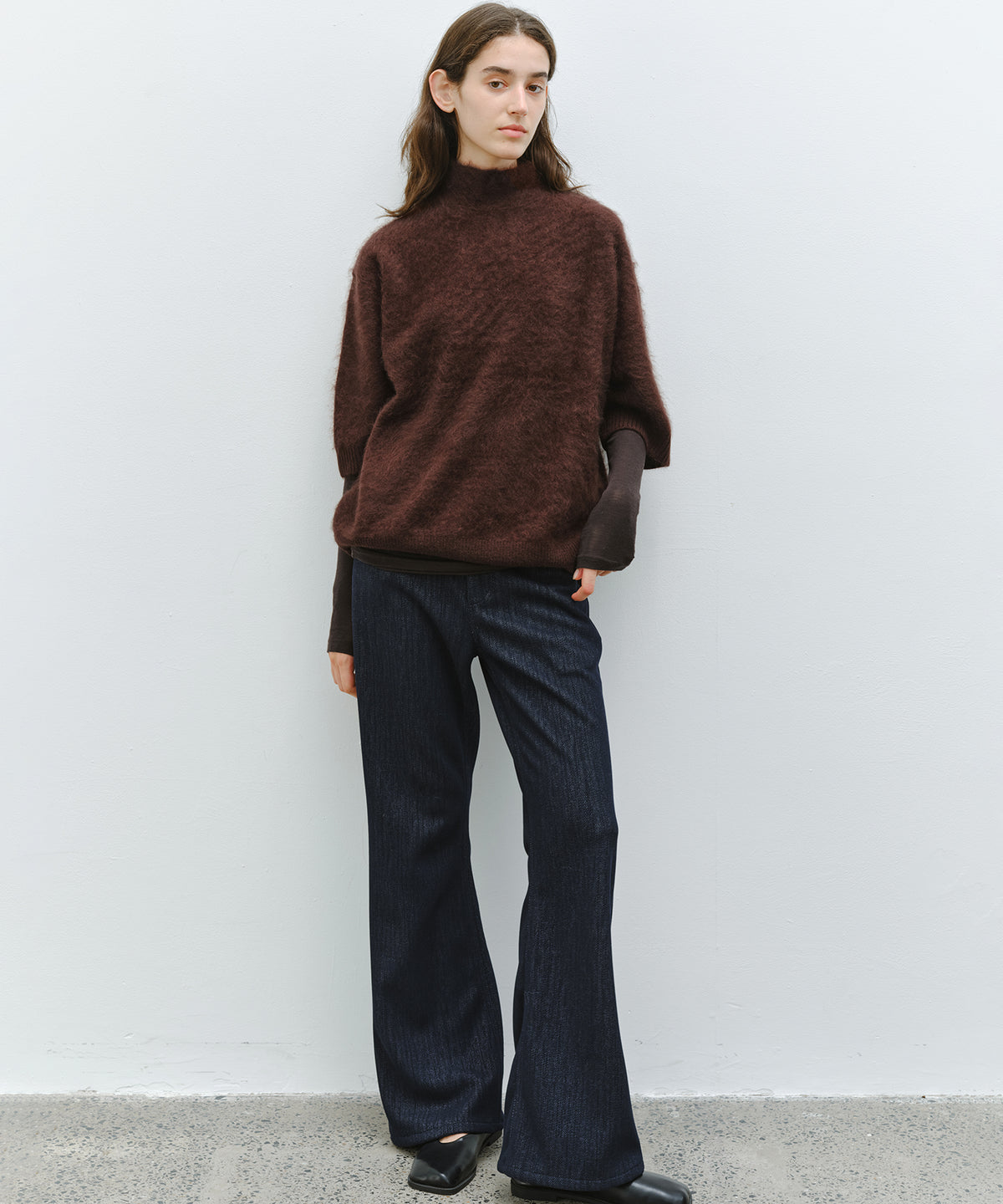 「10月下旬出荷予定」Brushed Cashmere-Blend Half Sleeve Knit Top