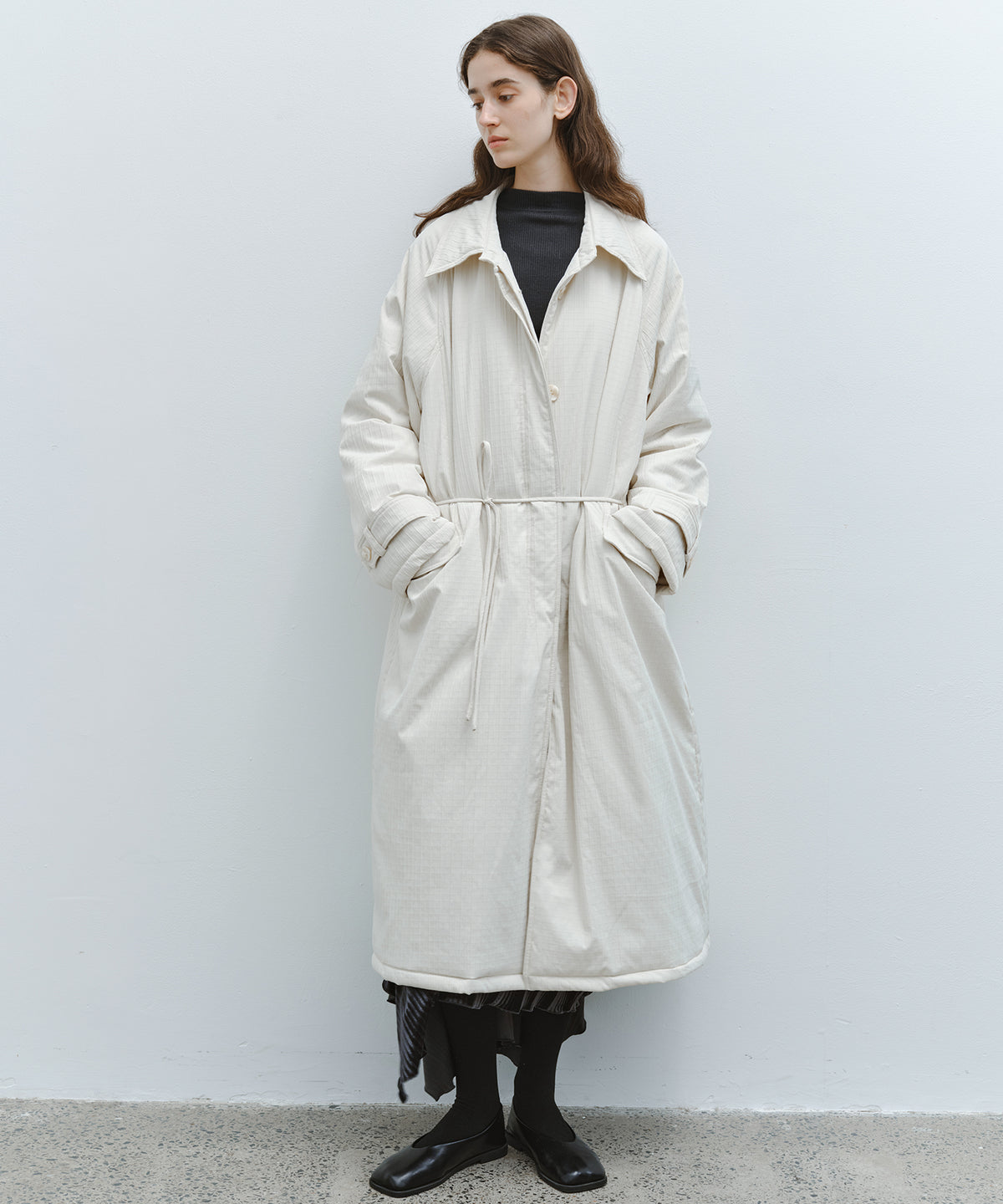 「10月下旬出荷予定」Striped Quilted Belted Long Coat