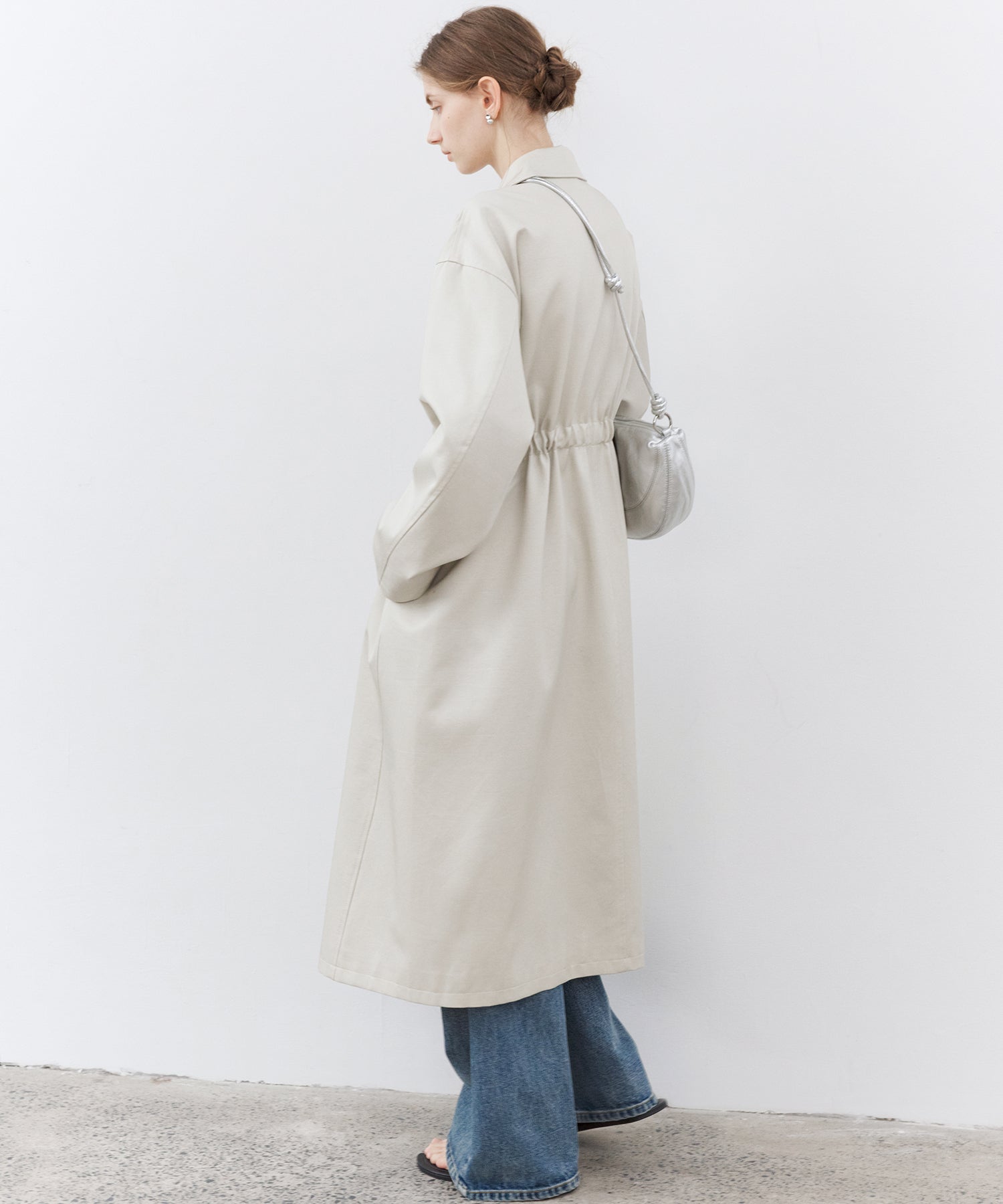 Drawstring Waist Relaxed Fit Long Coat
