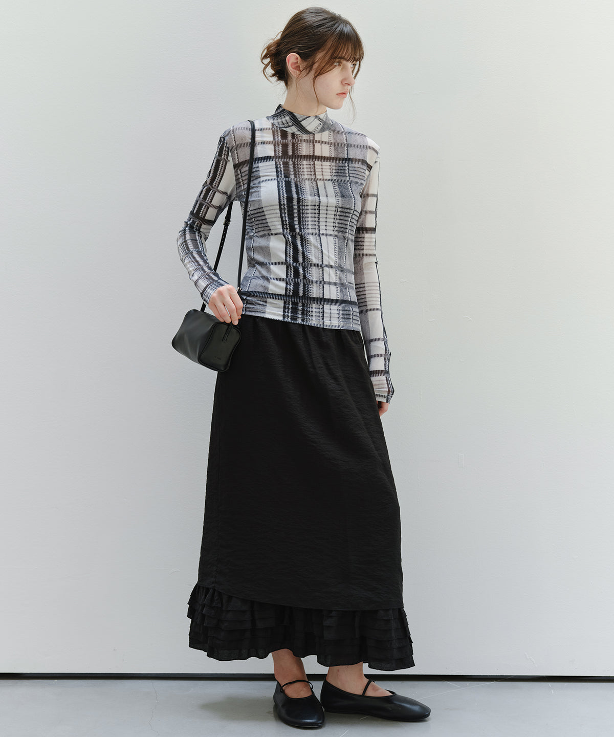 「9月下旬出荷予定」Vintage Check Sheer High Neck Top