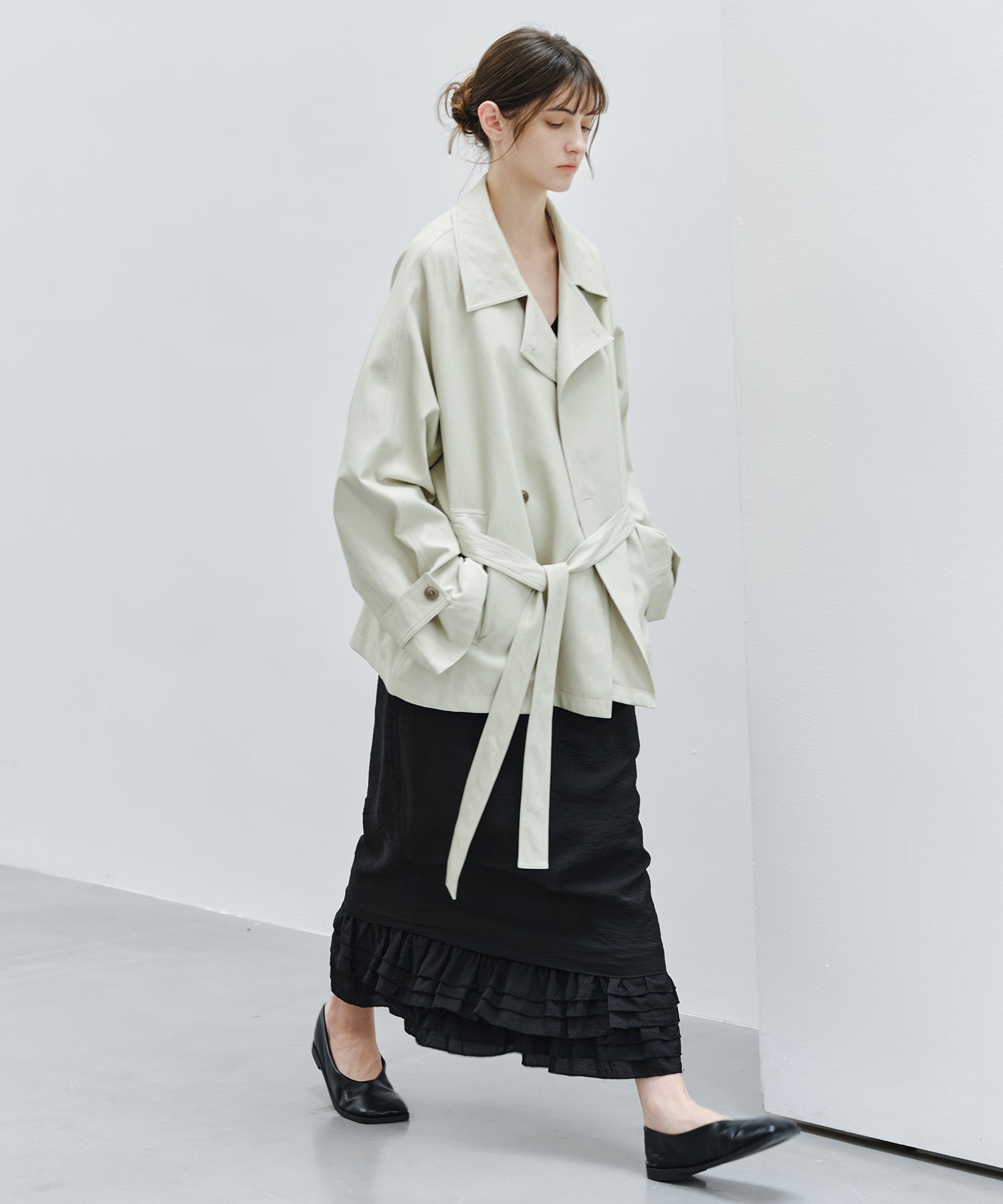 「9月下旬出荷予定」Layered Frill Hem Easy Long Skirt