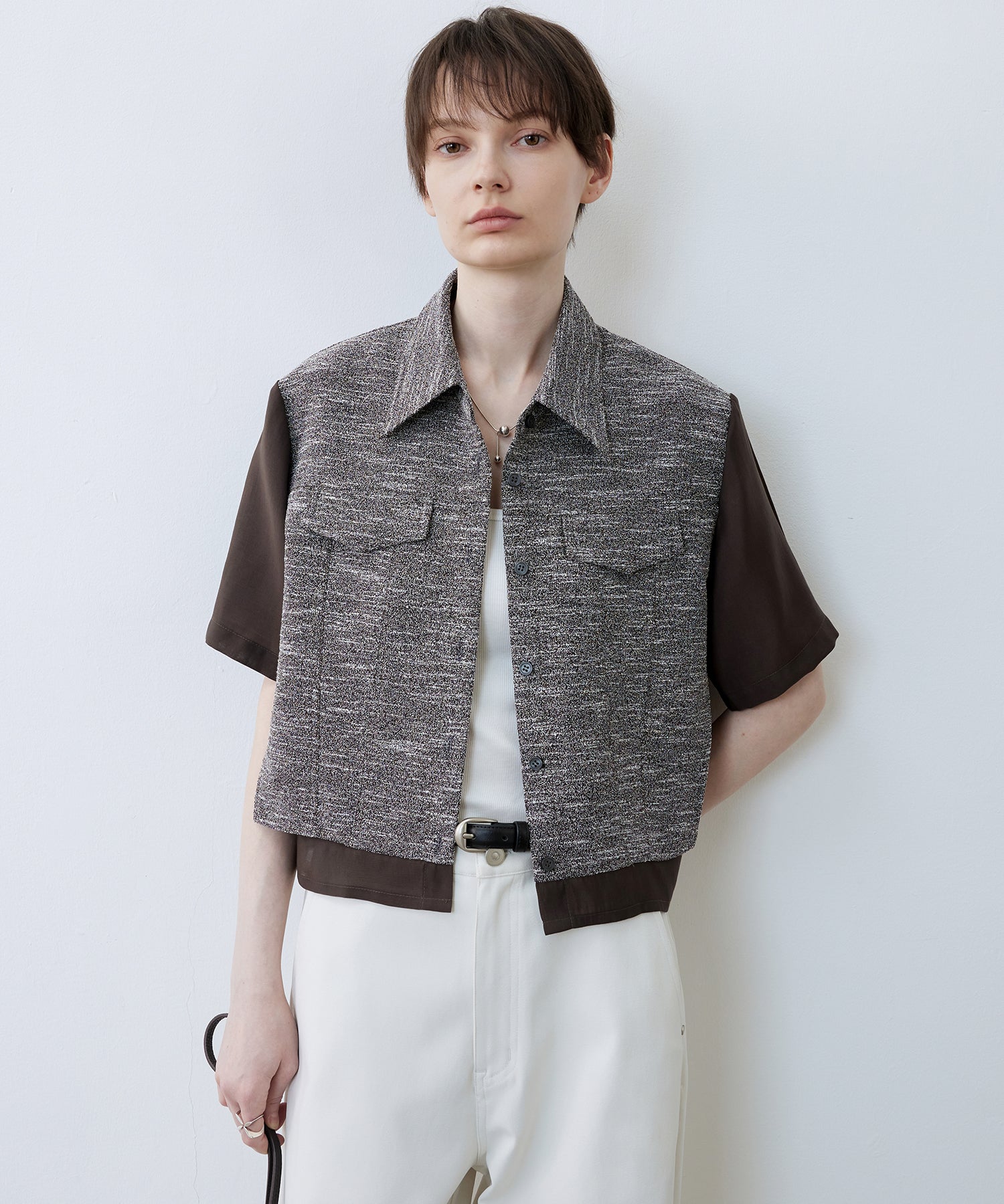 Textured Combo Cropped Shirt