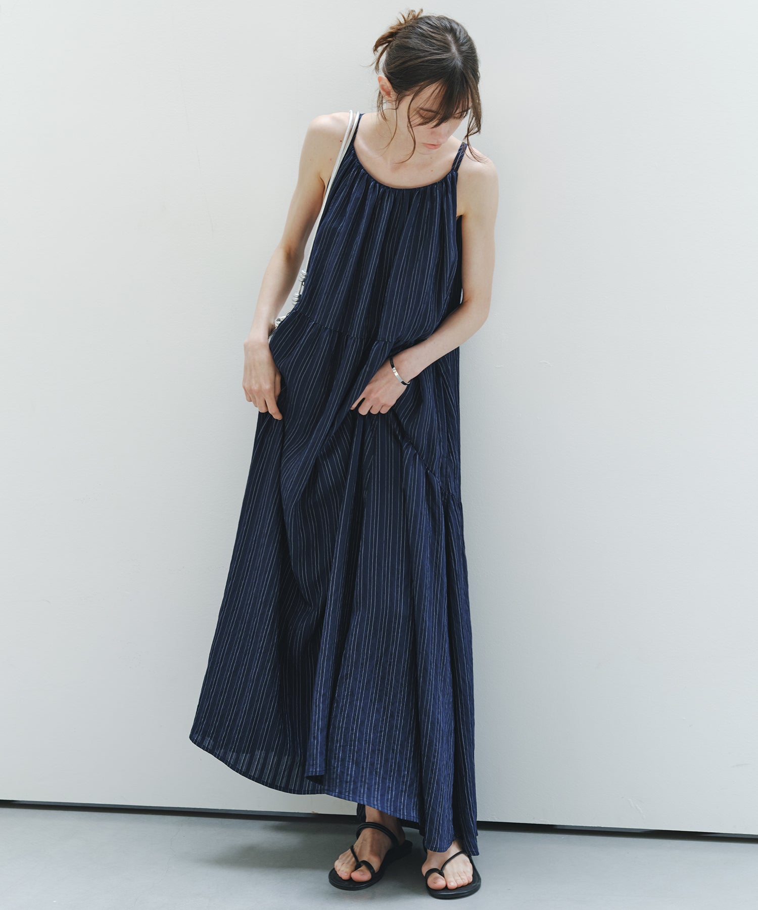 「7月上旬～中旬出荷」Textured Stripe Camisole Dress