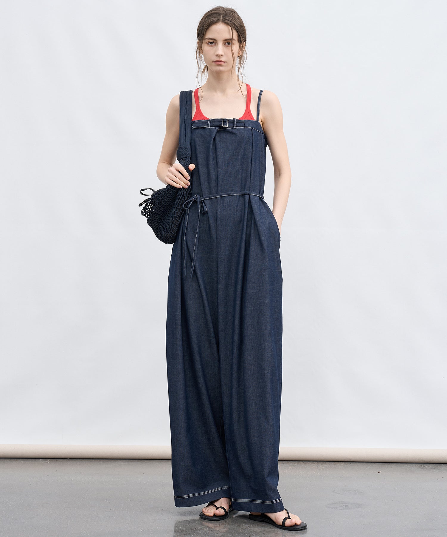 Lightweight Denim-Style Wide Leg Jumpsuit