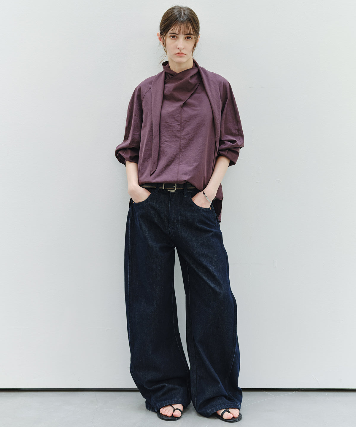 「10月下旬出荷予定」Side-Seam Detail Wide Denim Pants