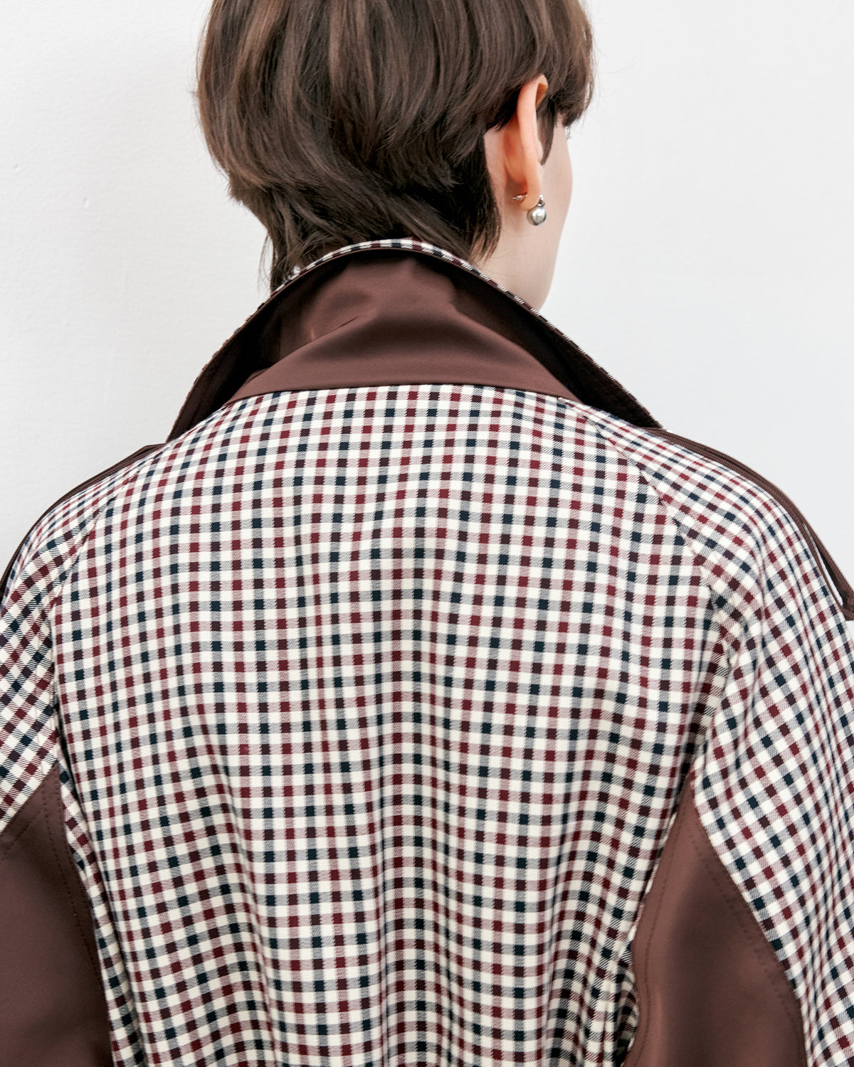 Contrast Panel Checkered Mid-Length Jacket