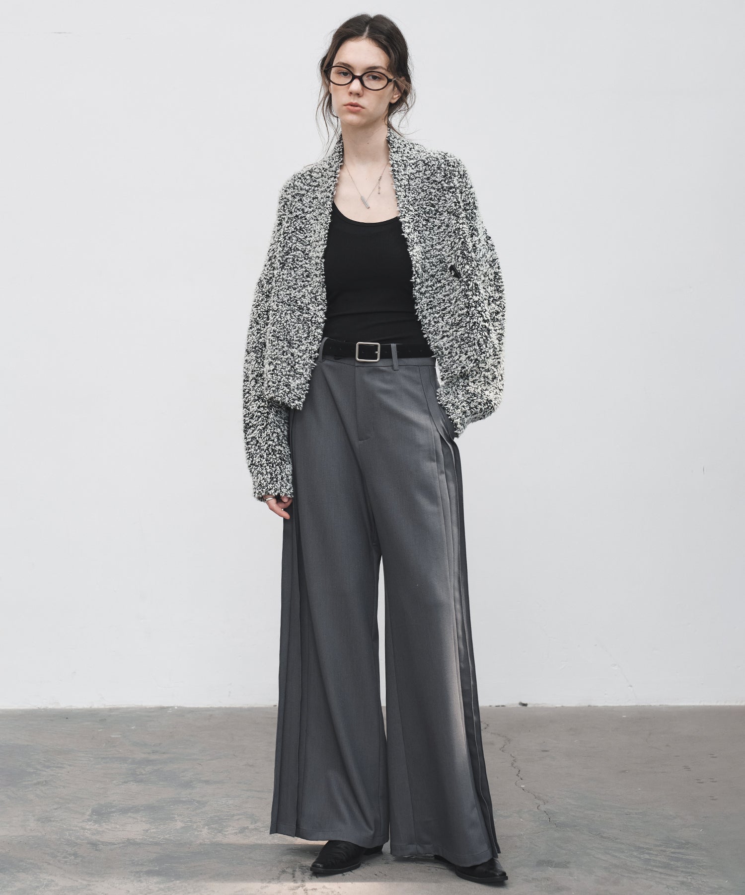 Side Pleat Wide Slacks