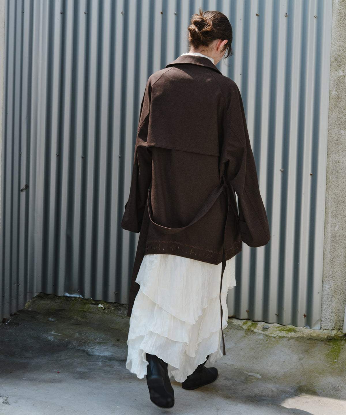 「9月下旬出荷予定」Washed Texture Scarf Collar Layered Dress